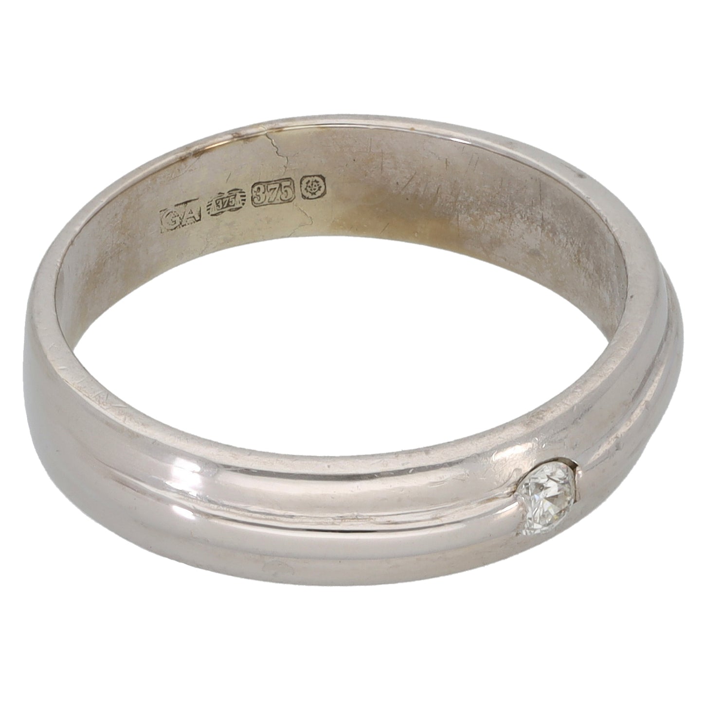9ct White Gold 0.05ct Diamond Patterned Wedding Ring Size P
