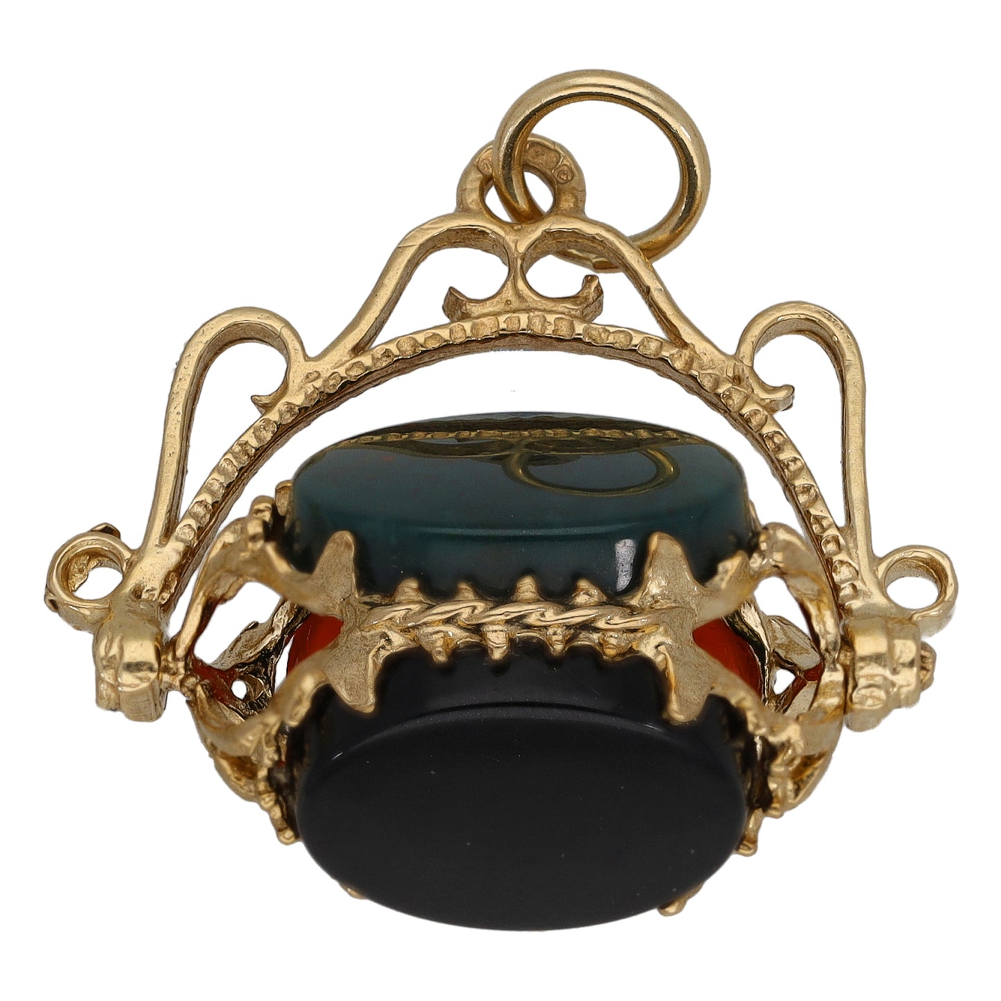 9ct Gold Carnelian & Bloodstone & Onyx Fob Pendant