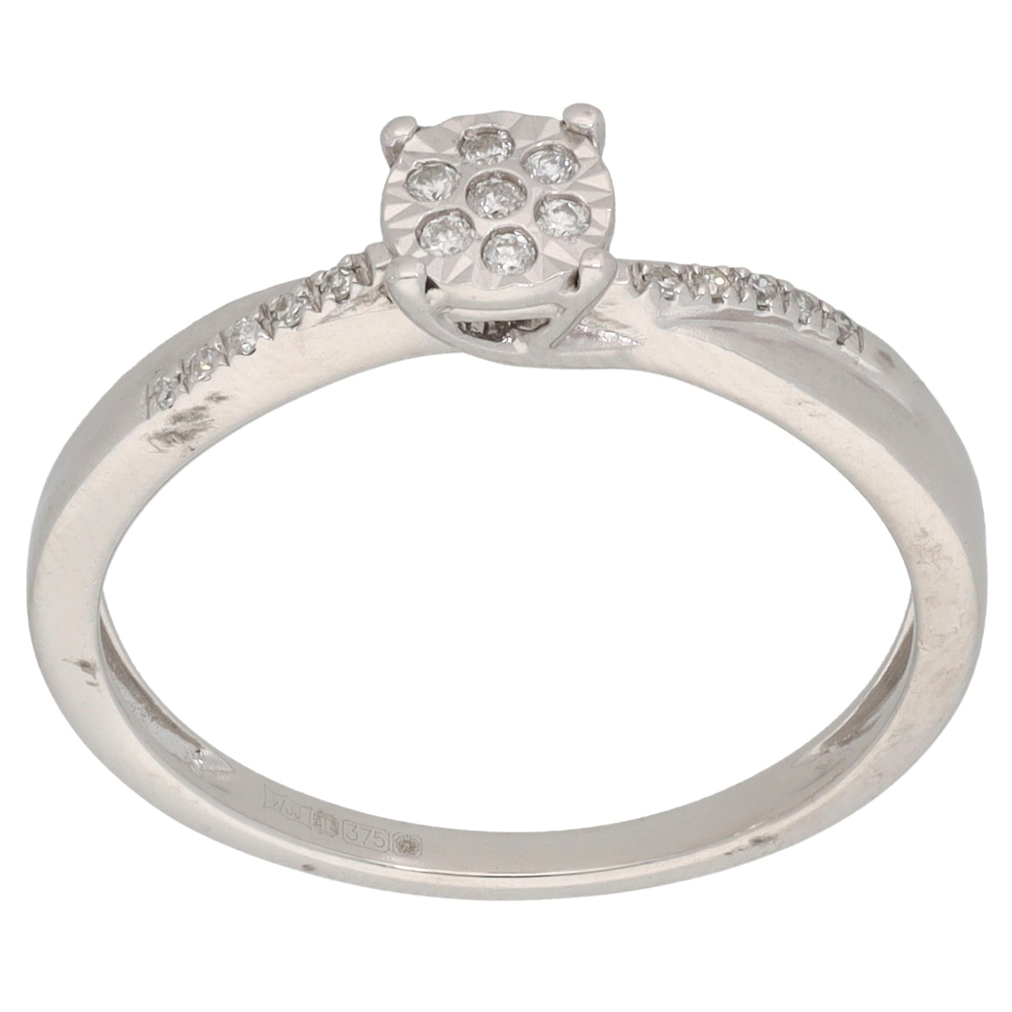 9ct White Gold 0.085ct Diamond Cluster Ring Size Q