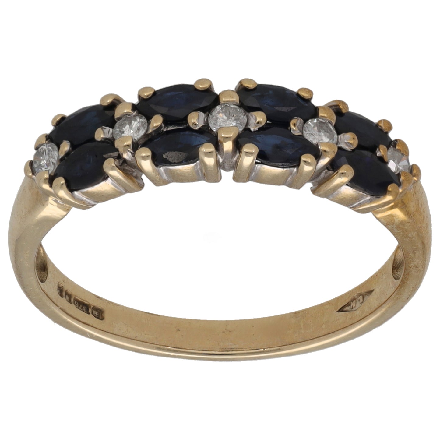 9ct Gold Sapphire & 0.10ct Diamond Half Eternity Ring Size N