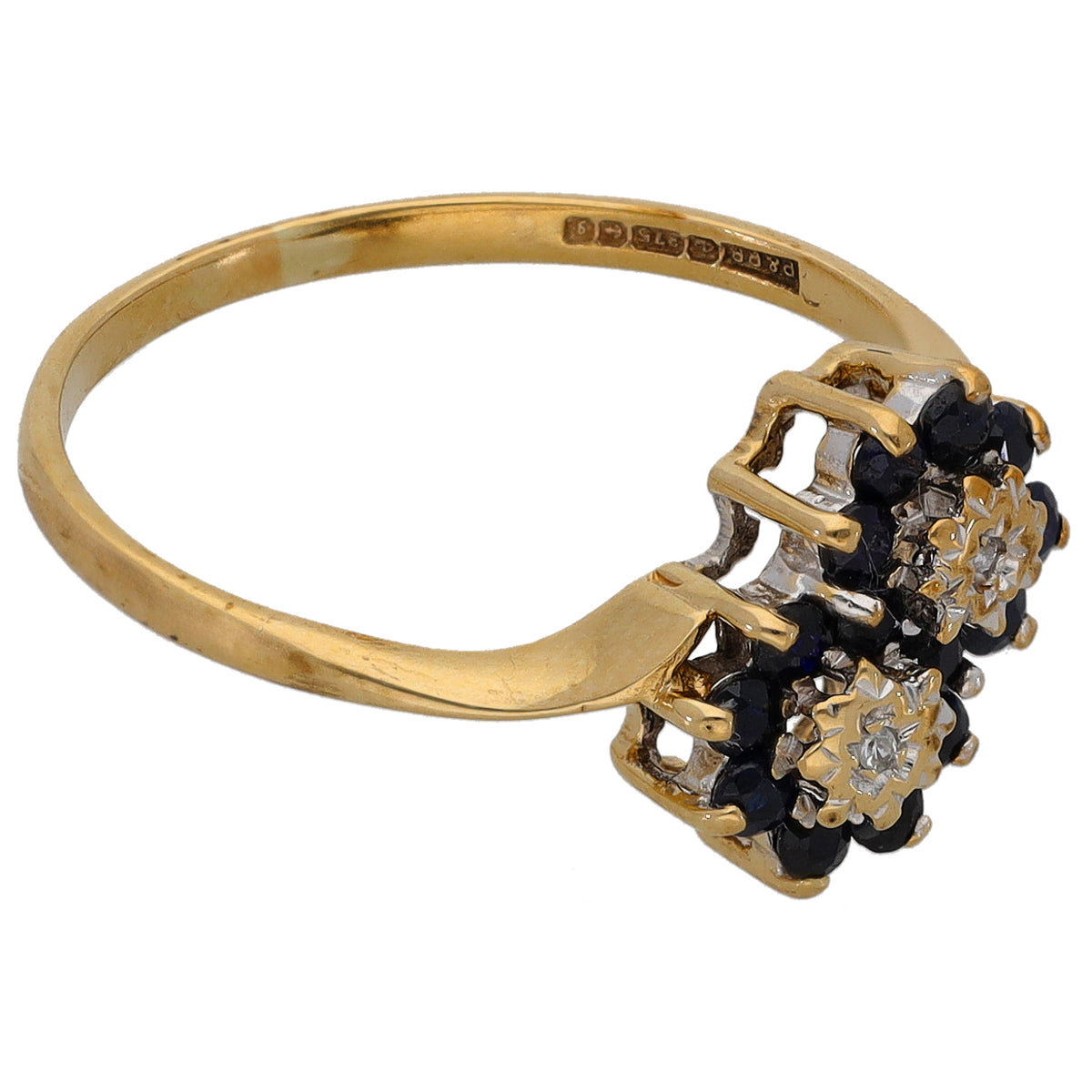 9ct Gold Sapphire & 0.01ct Diamond Dress/Cocktail Ring Size M