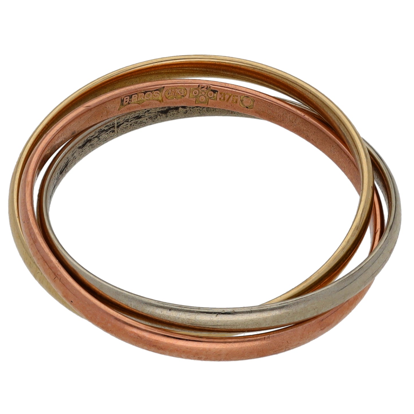 9ct Tri-Colour Gold Russian Wedding Ring Size P