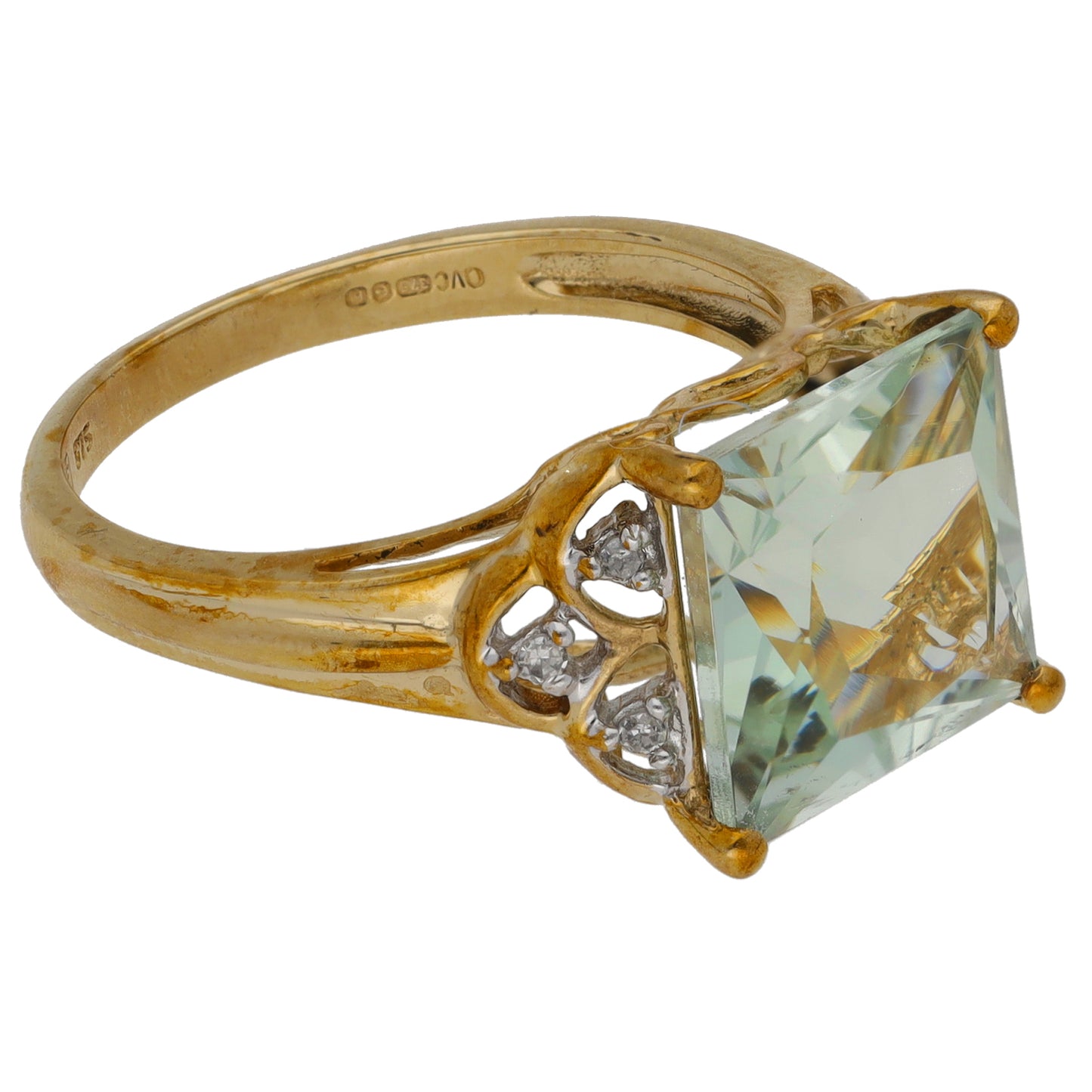 9ct Gold Quartz & 0.06ct Diamond Dress/Cocktail Ring Size N