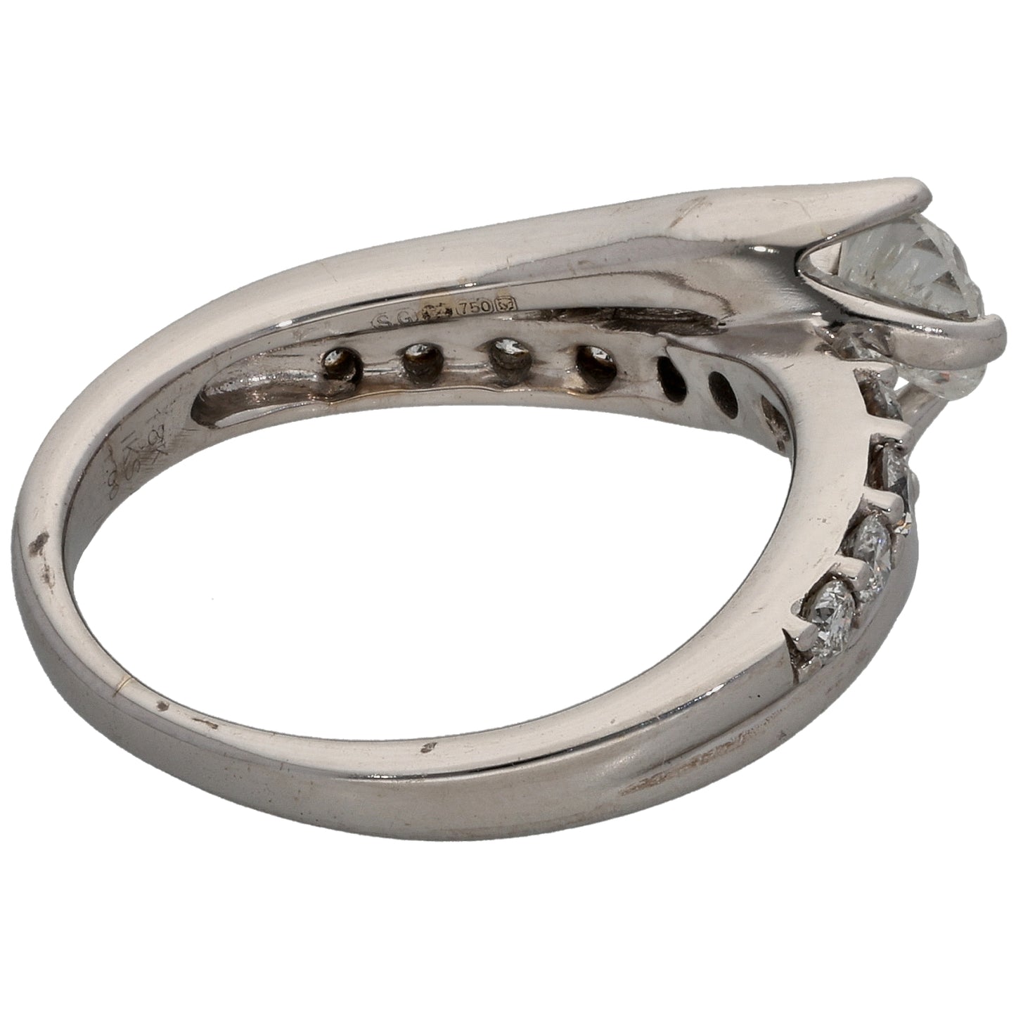 18ct White Gold 1.00ct Diamond Solitaire Ring With Accent Stones Size L