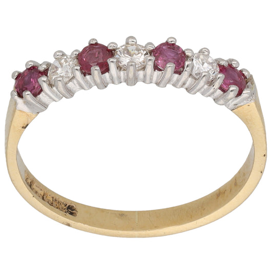 9ct Gold Glass Filled Ruby & Cubic Zirconia Half Eternity Ring Size M
