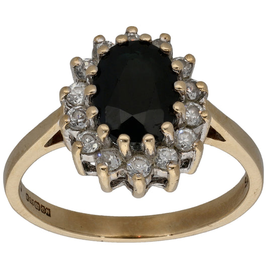 9ct Gold Sapphire & Cubic Zirconia Dress/Cocktail Ring Size K