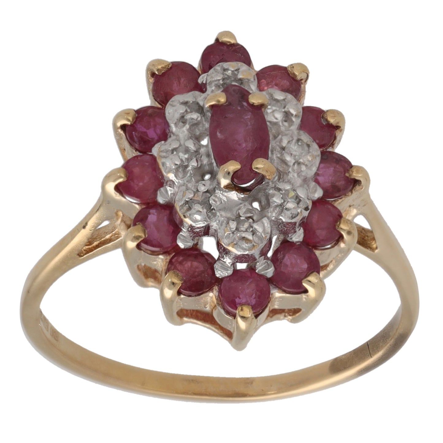 9ct Gold Ruby & 0.04ct Diamond Dress/Cocktail Ring Size L