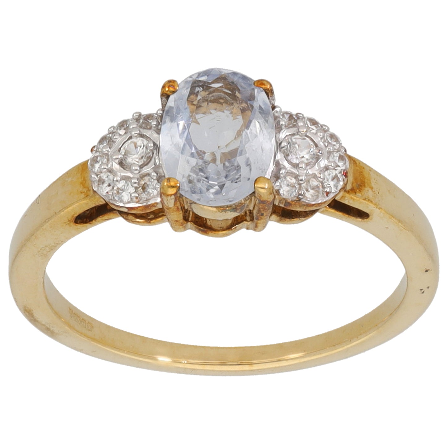 9ct Gold Tourmaline & Imitation Single Stone Ring with Accent Stones Size L