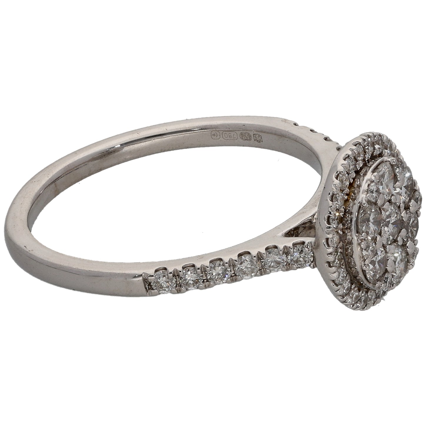 18ct White Gold 0.76ct Diamond Cluster Ring Size N