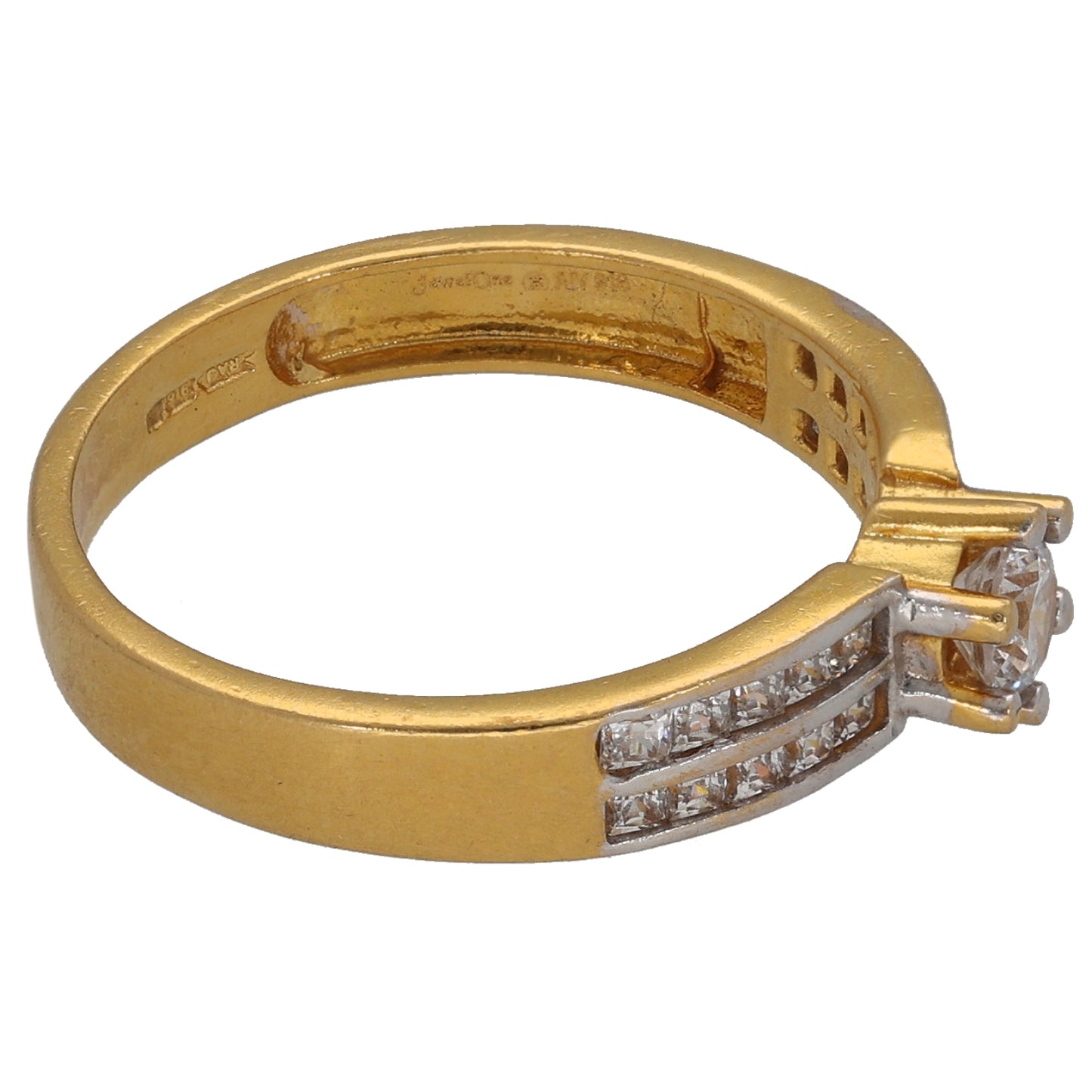 22ct Gold Cubic Zirconia Single Stone Ring with Accent Stones Size O