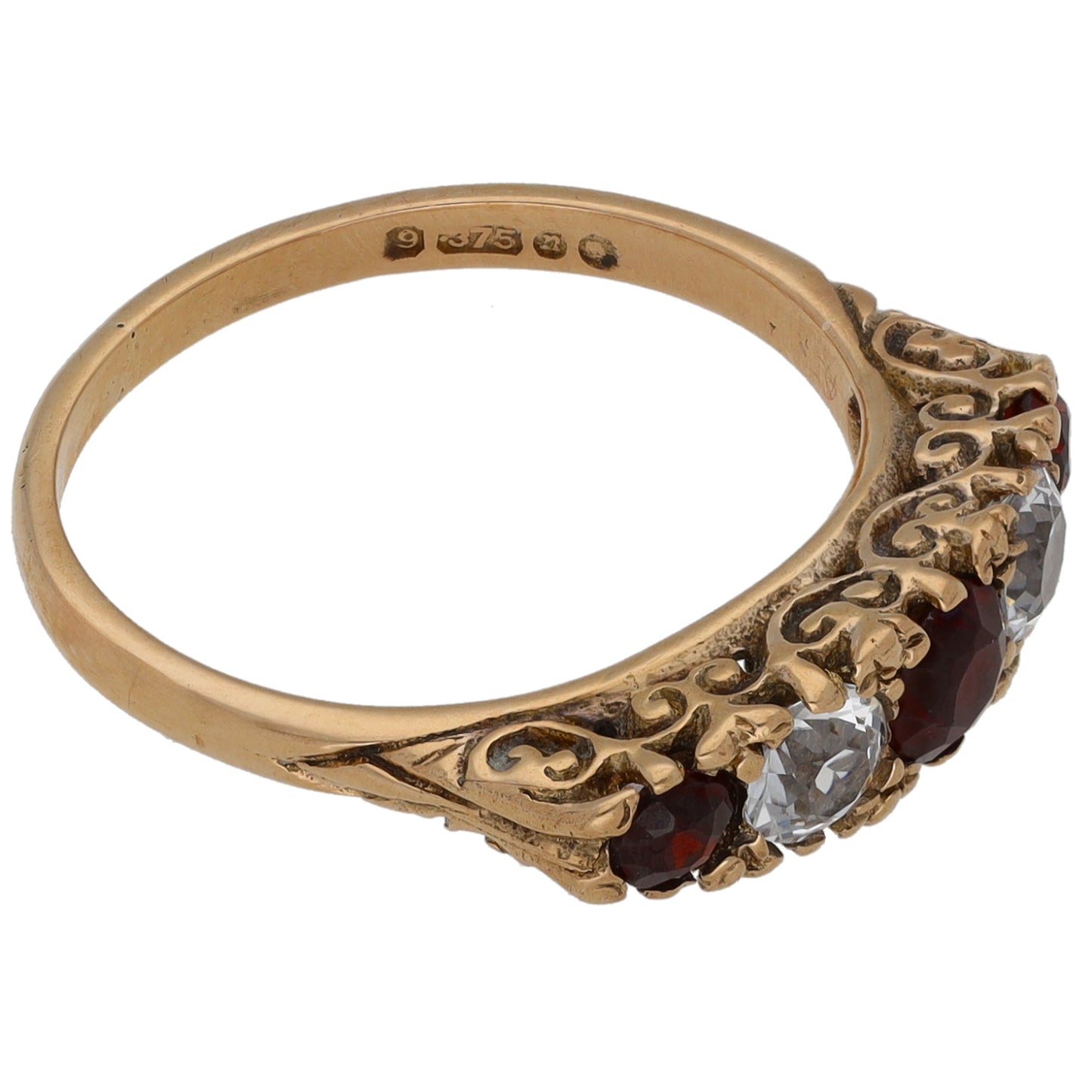 9ct Gold Garnet & Cubic Zirconia Half Eternity Ring Size M
