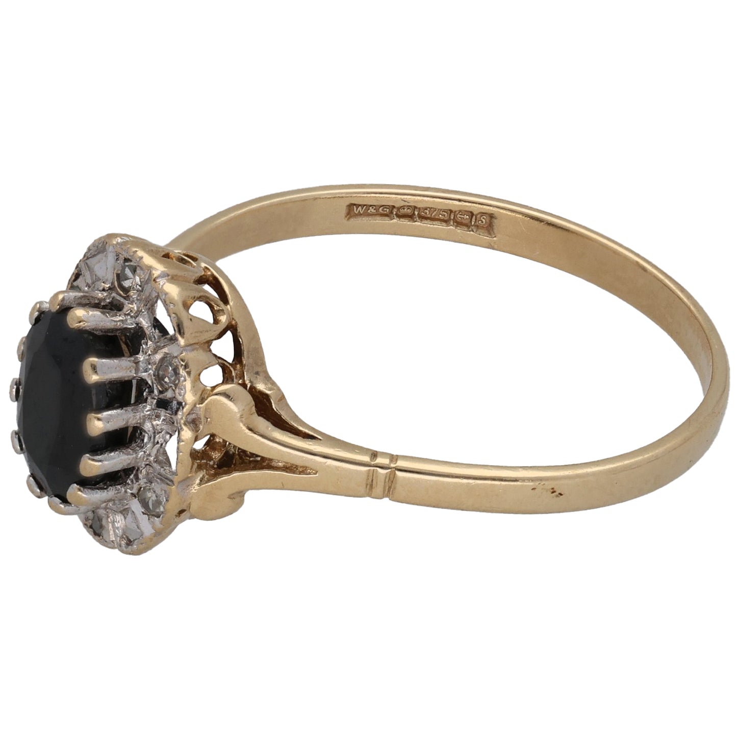 9ct Gold Sapphire & 0.03ct Diamond Dress/Cocktail Ring Size R