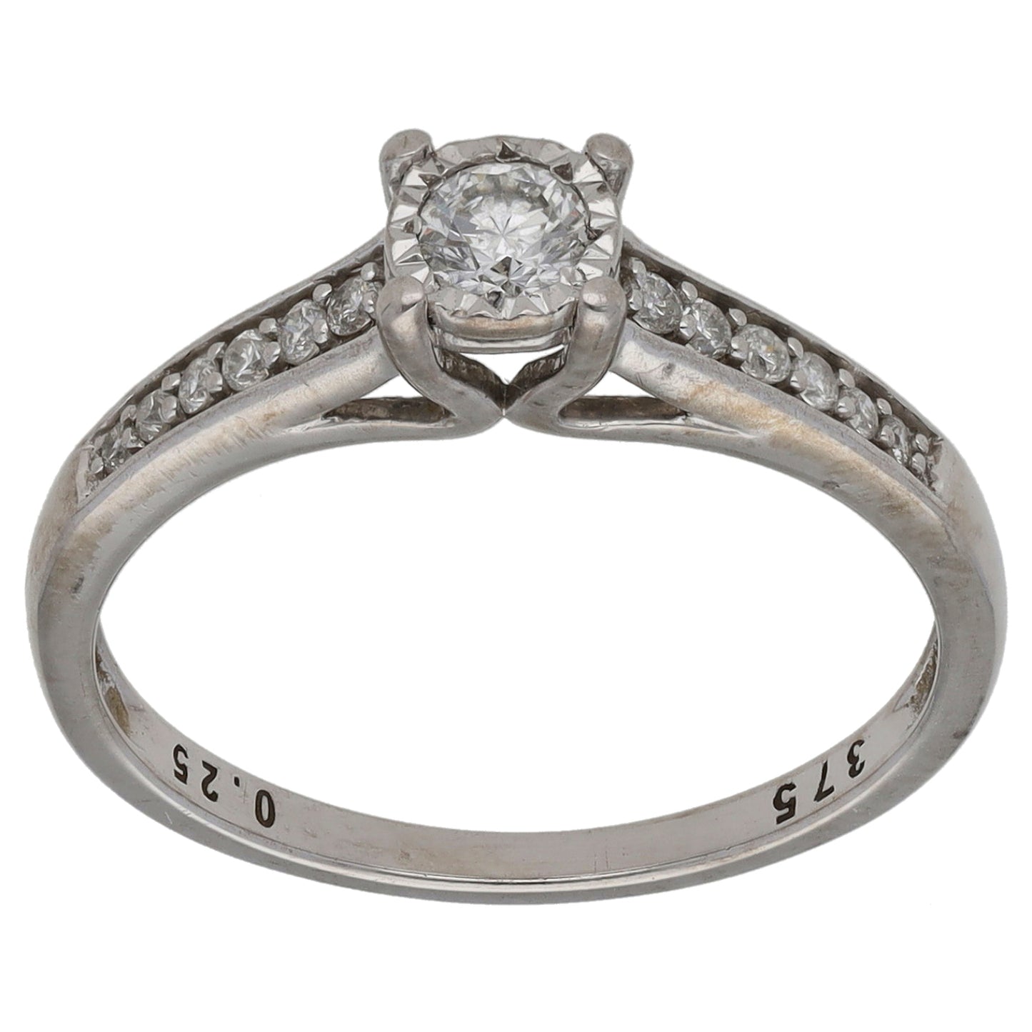 9ct White Gold 0.01ct Diamond Solitaire Ring With Accent Stones Size M