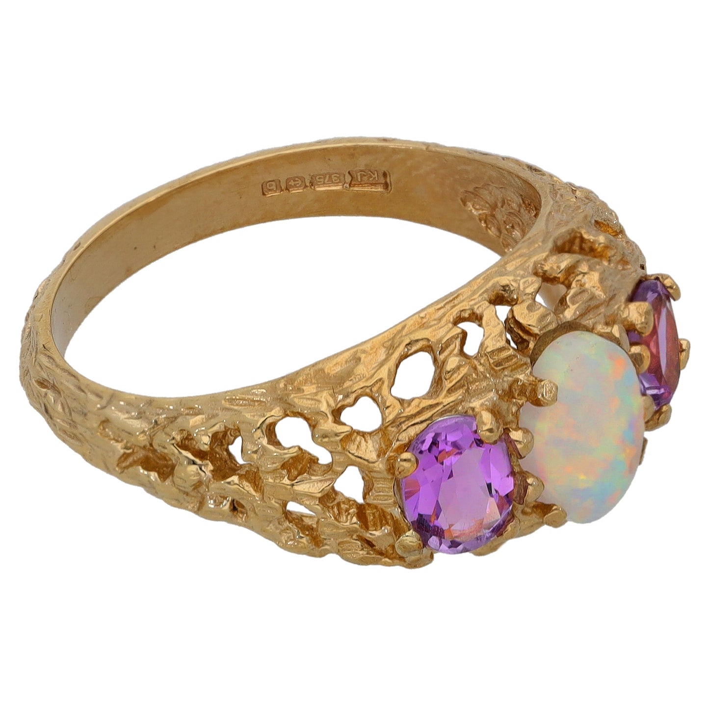 9ct Gold Opal & Amethyst Trilogy Ring Size N