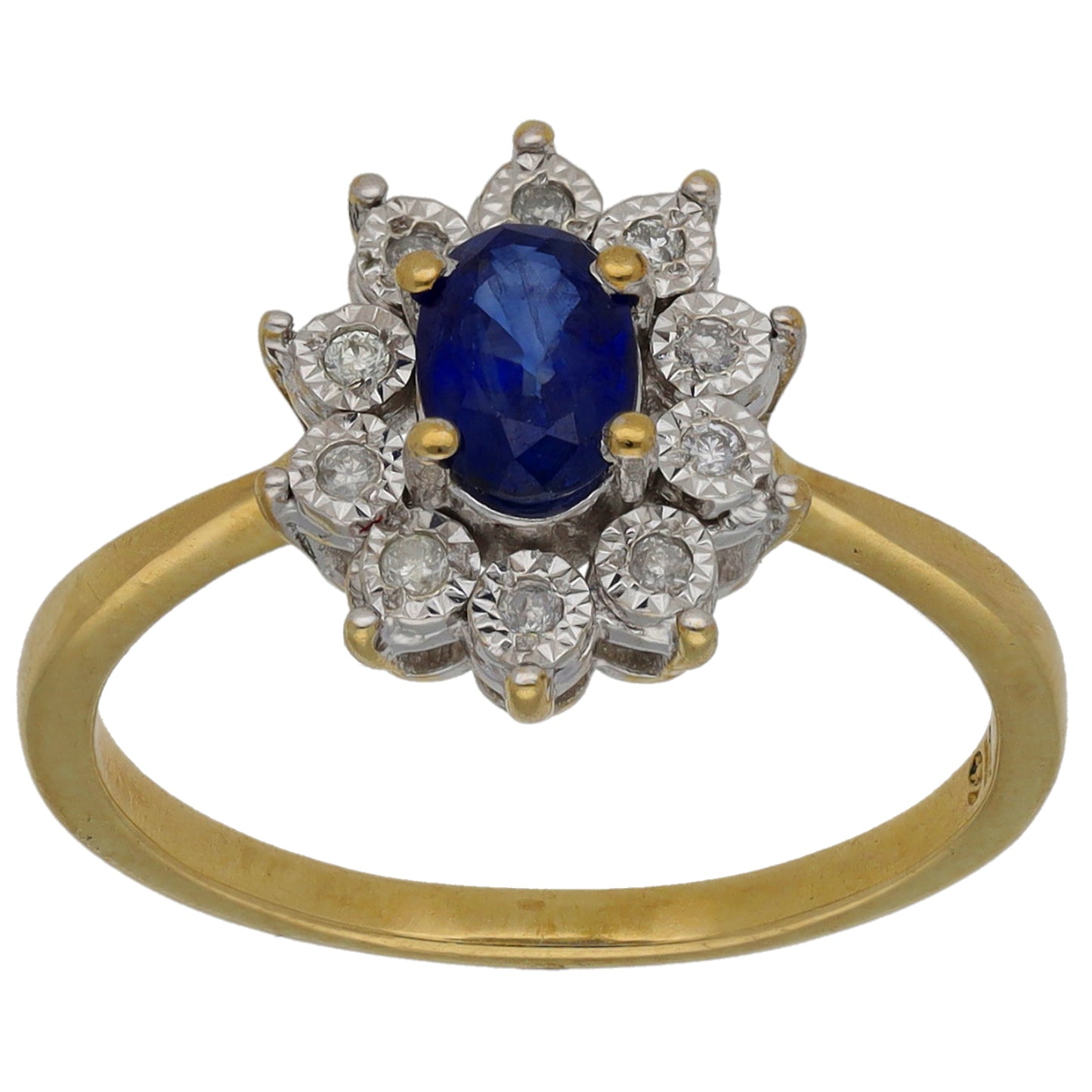9ct Gold Sapphire & 0.05ct Diamond Dress/Cocktail Ring Size M
