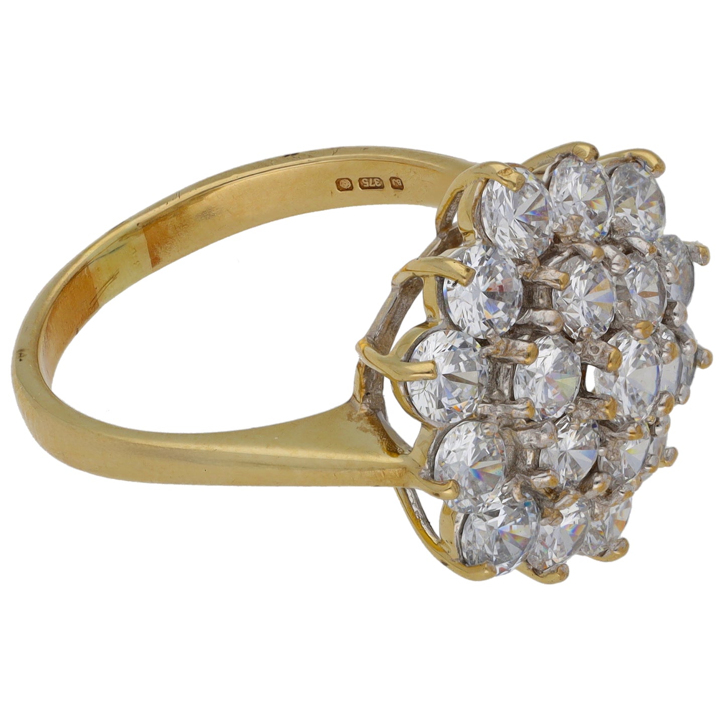 9ct Gold Cubic Zirconia Cluster Ring Size R
