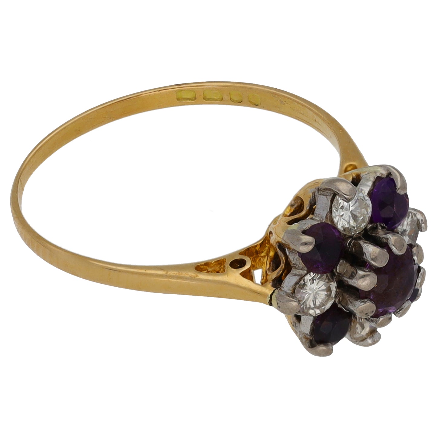 18ct Gold 0.12ct Diamond & Amethyst Dress/Cocktail Ring Size K