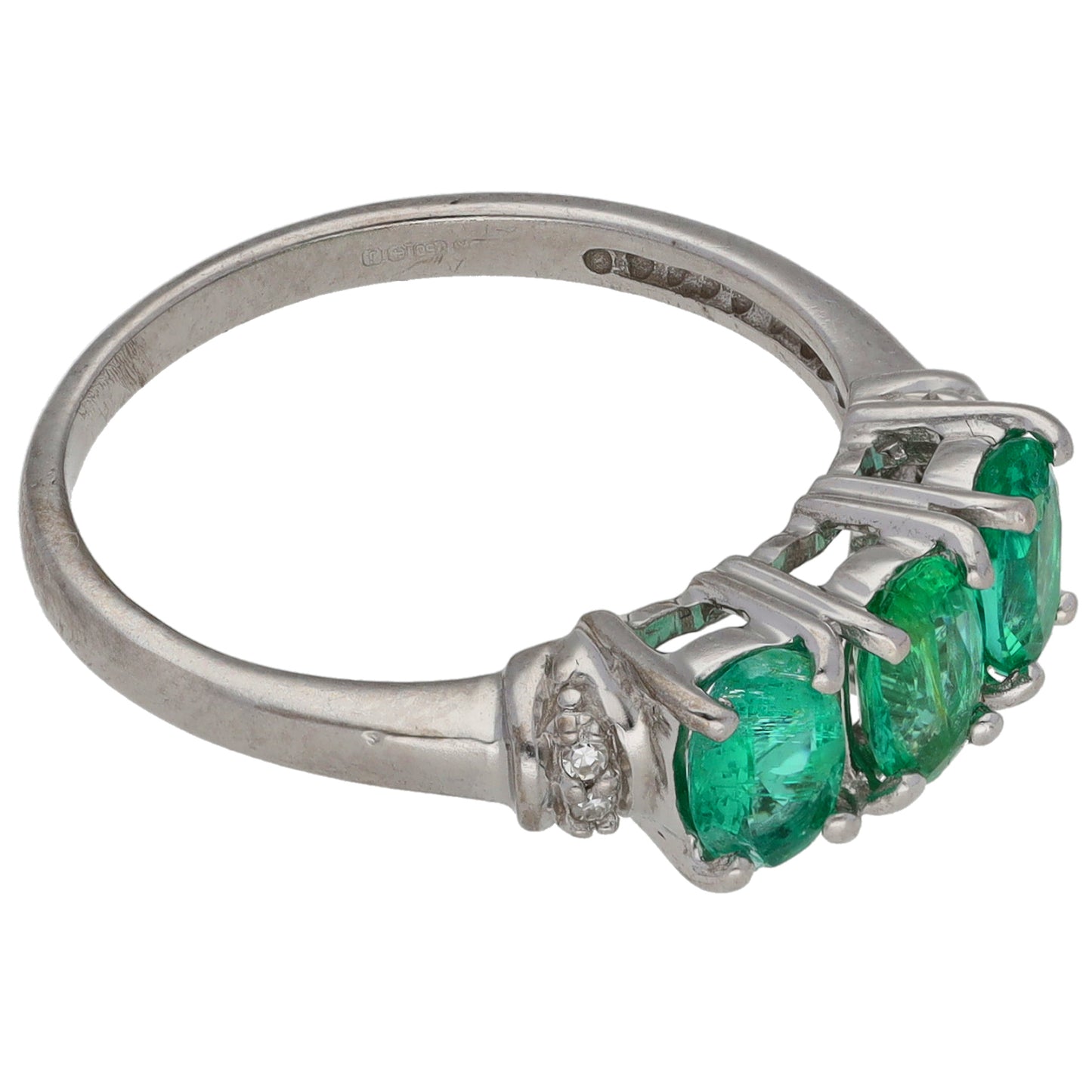 18ct White Gold Emerald & 0.02ct Diamond Dress/Cocktail Ring Size N