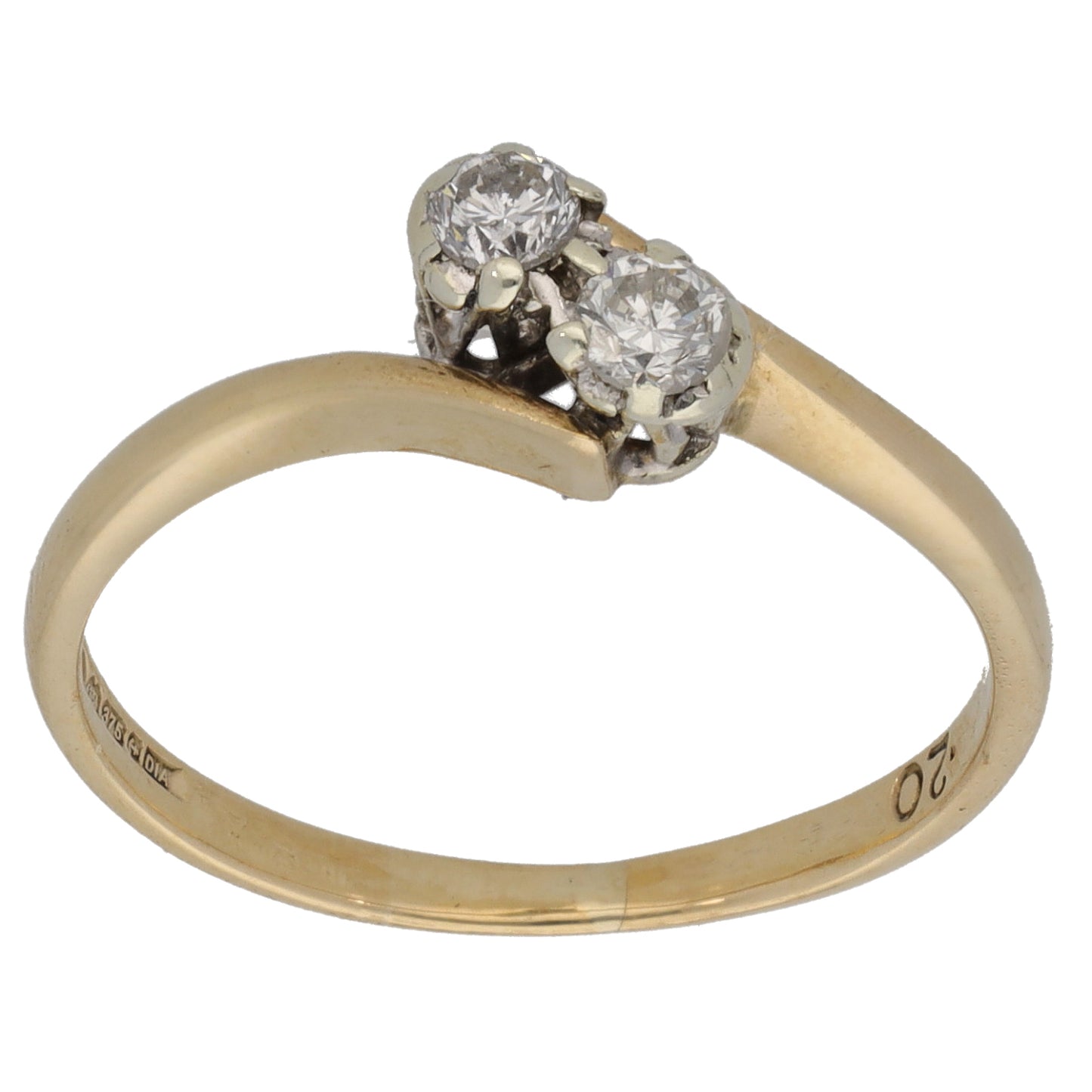 9ct Gold 0.20ct Diamond Two Stone Ring Size O