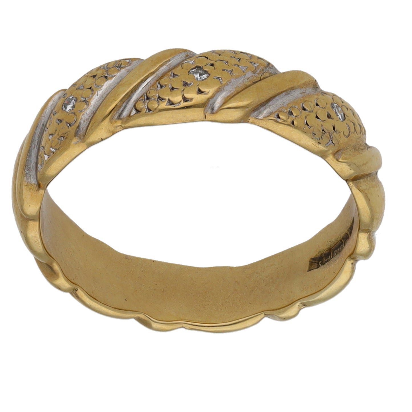 9ct Bicolour Gold 0.025ct Diamond Patterned Wedding Ring Size N