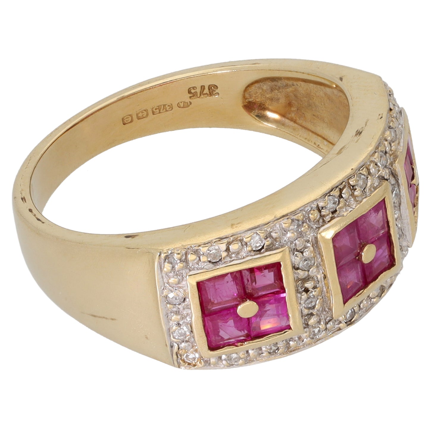 9ct Gold 0.14ct Diamond & Ruby Dress/Cocktail Ring Size N