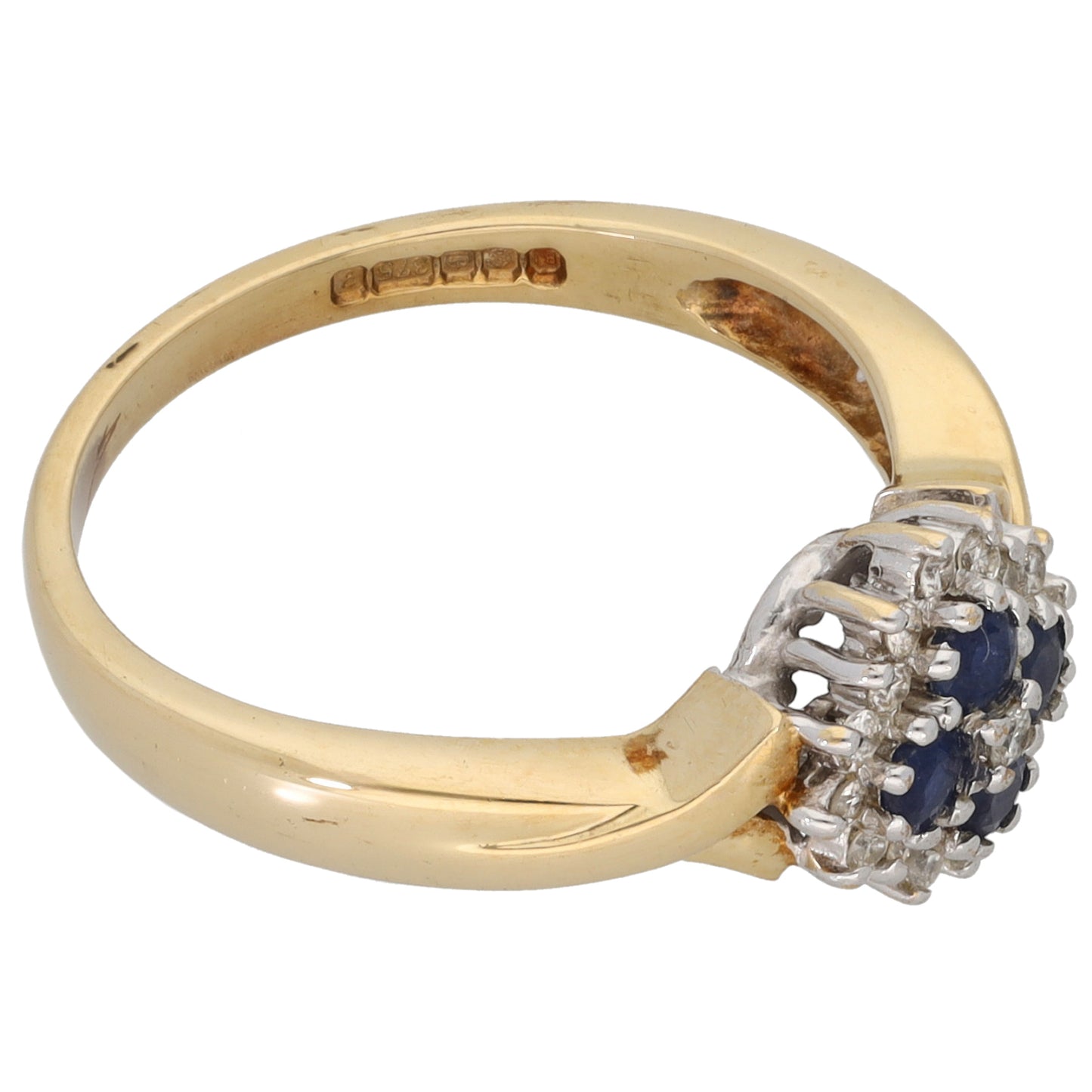 9ct Gold Sapphire & 0.18ct Diamond Dress/Cocktail Ring Size P