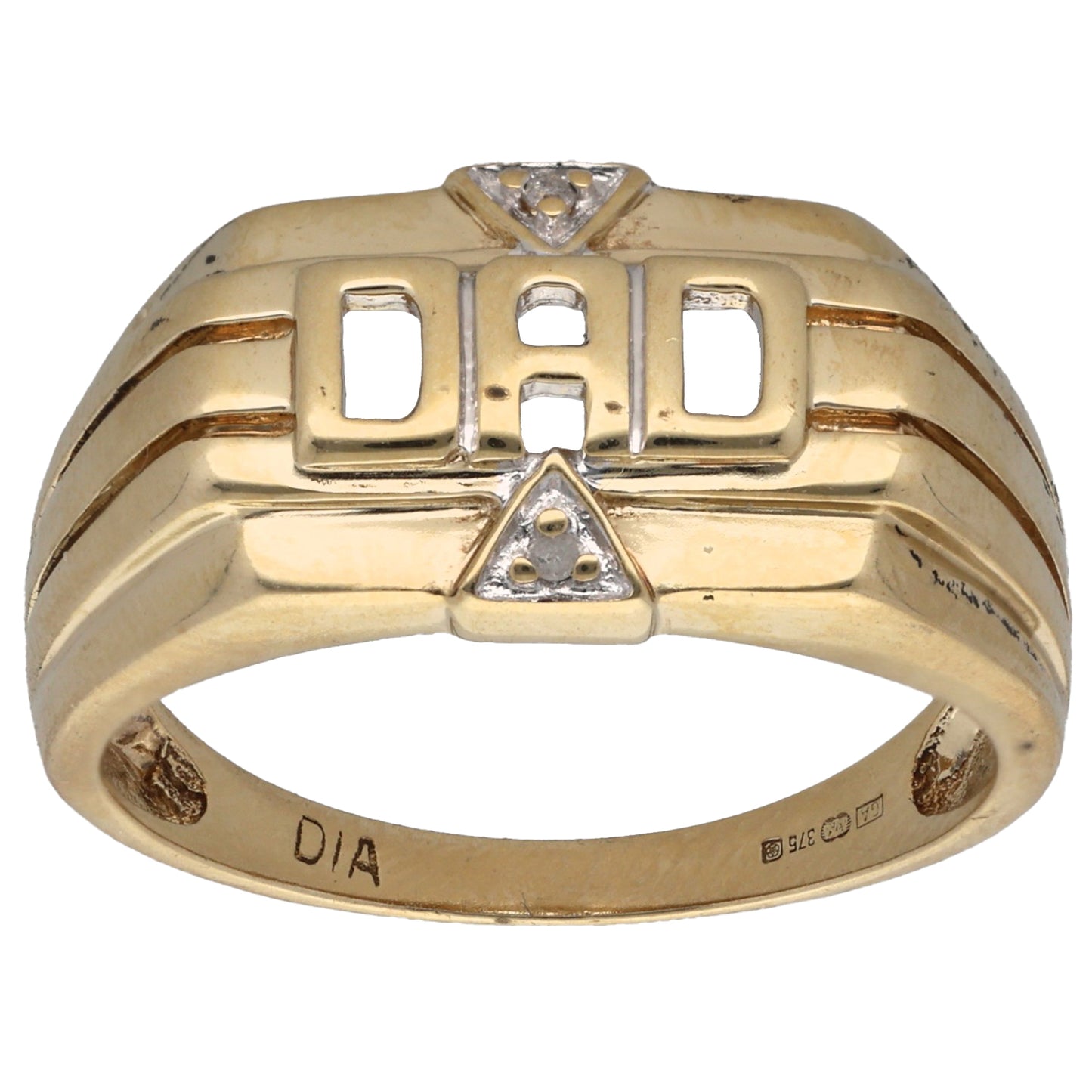 9ct Gold 0.01ct Diamond Dad Ring Size S