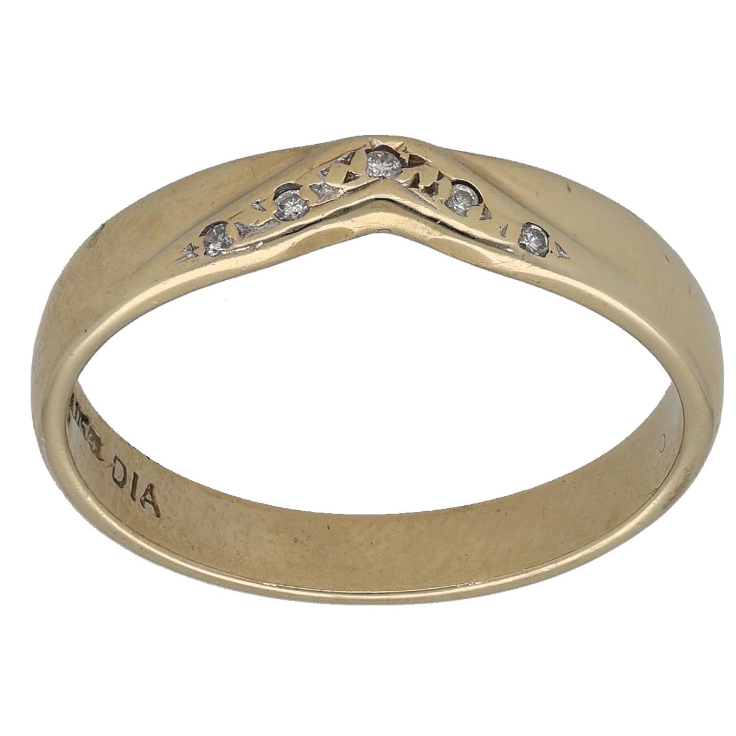 9ct Gold 0.05ct Diamond Wishbone Ring Size P