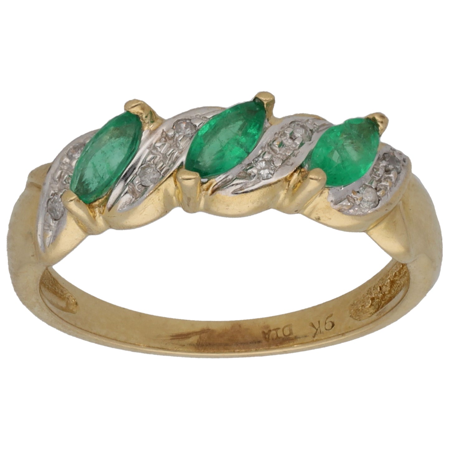 9ct Gold Emerald & 0.04ct Diamond Dress/Cocktail Ring Size L
