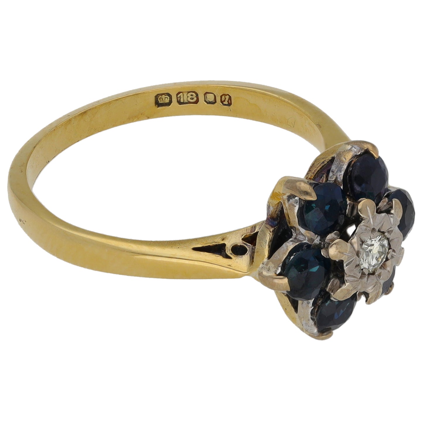 18ct Gold Sapphire & 0.04ct Diamond Dress/Cocktail Ring Size L