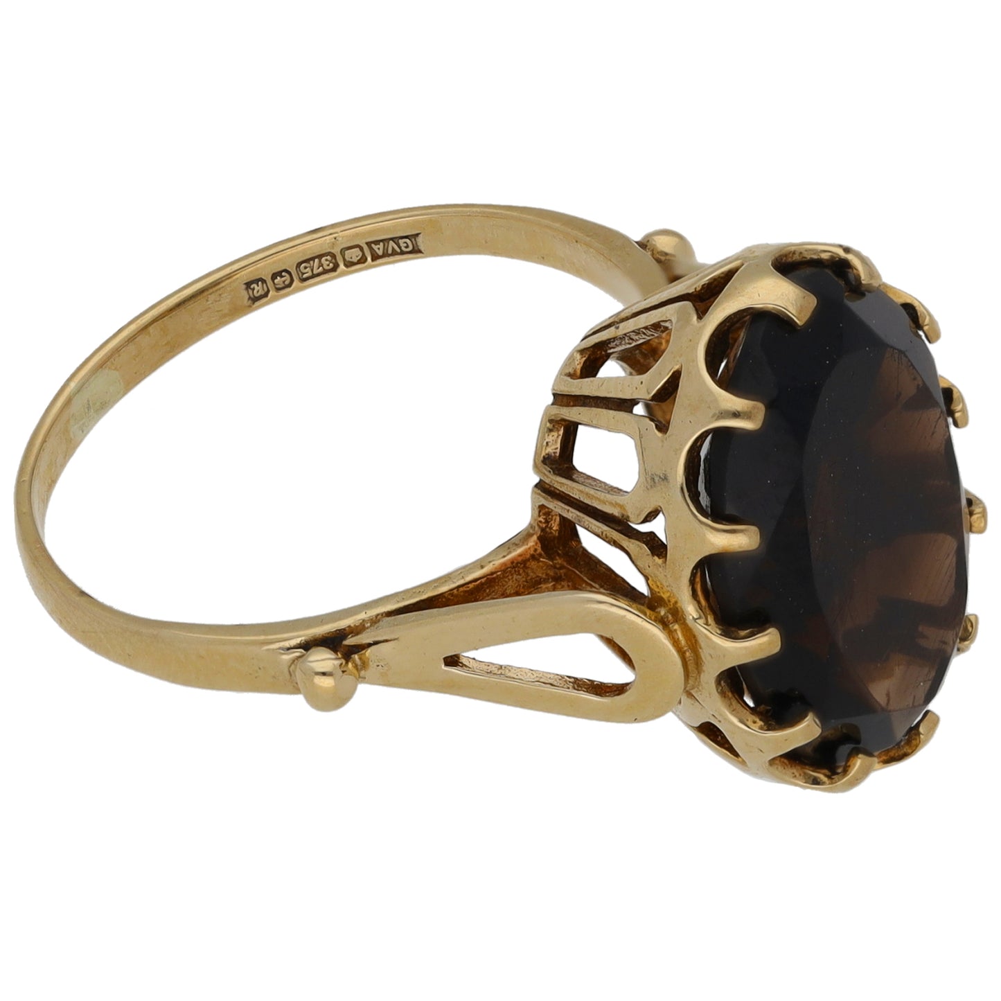 9ct Gold Smoky Quartz Single Stone Ring Size L