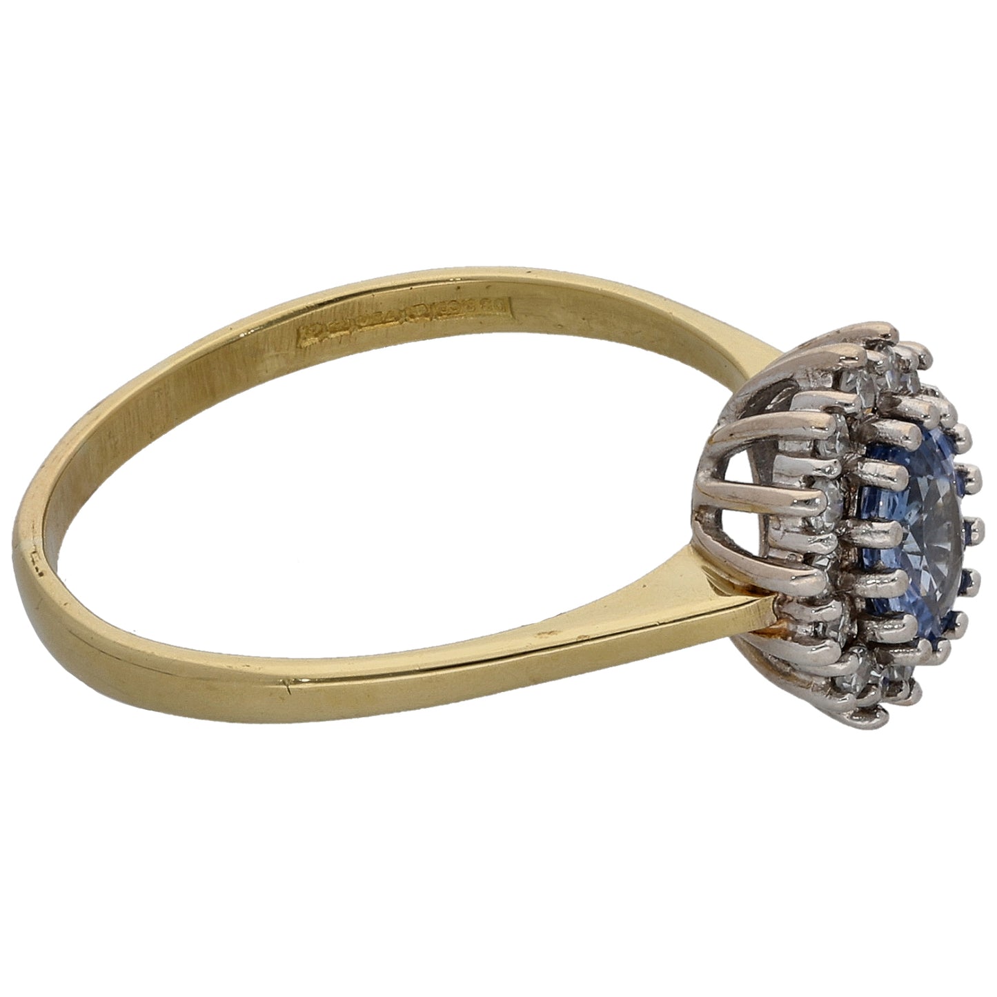 18ct Gold Sapphire & 0.14ct Diamond Cluster Ring Size Q