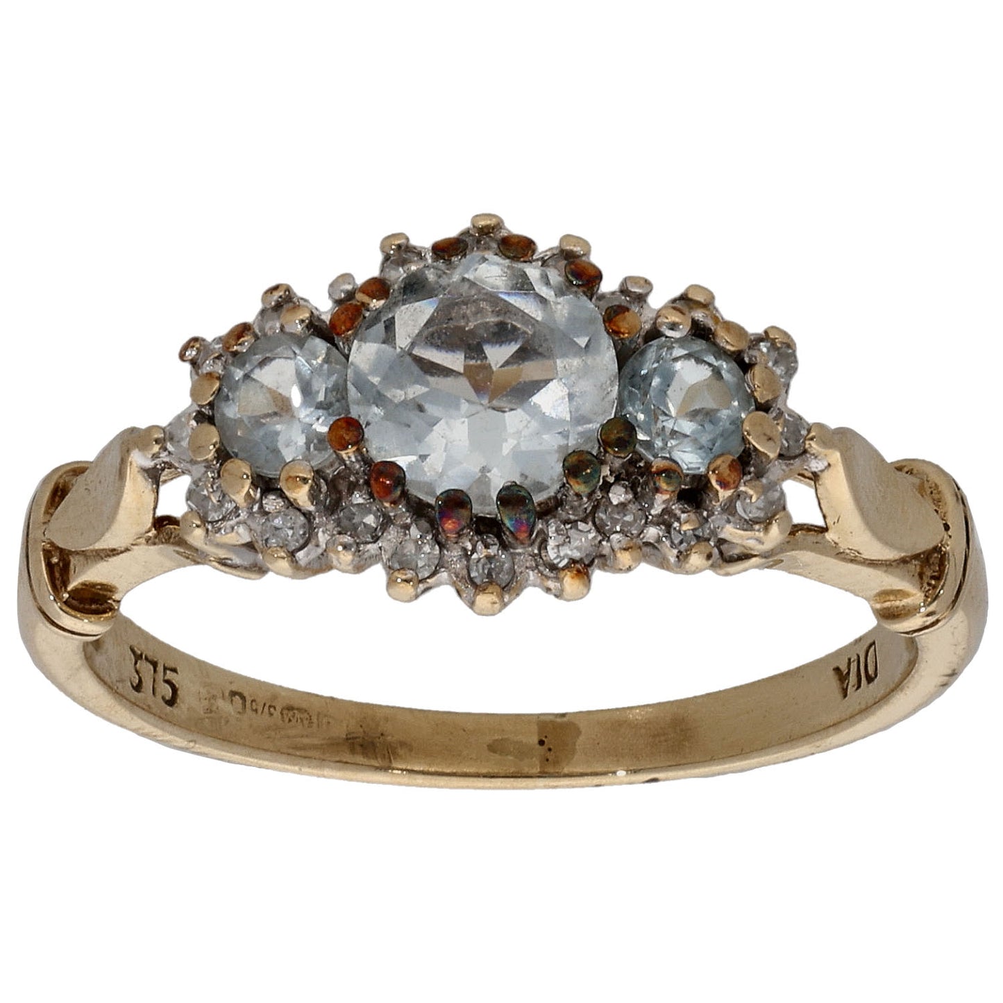 9ct Gold Aquamarine & 0.10ct Diamond Dress/Cocktail Ring Size N