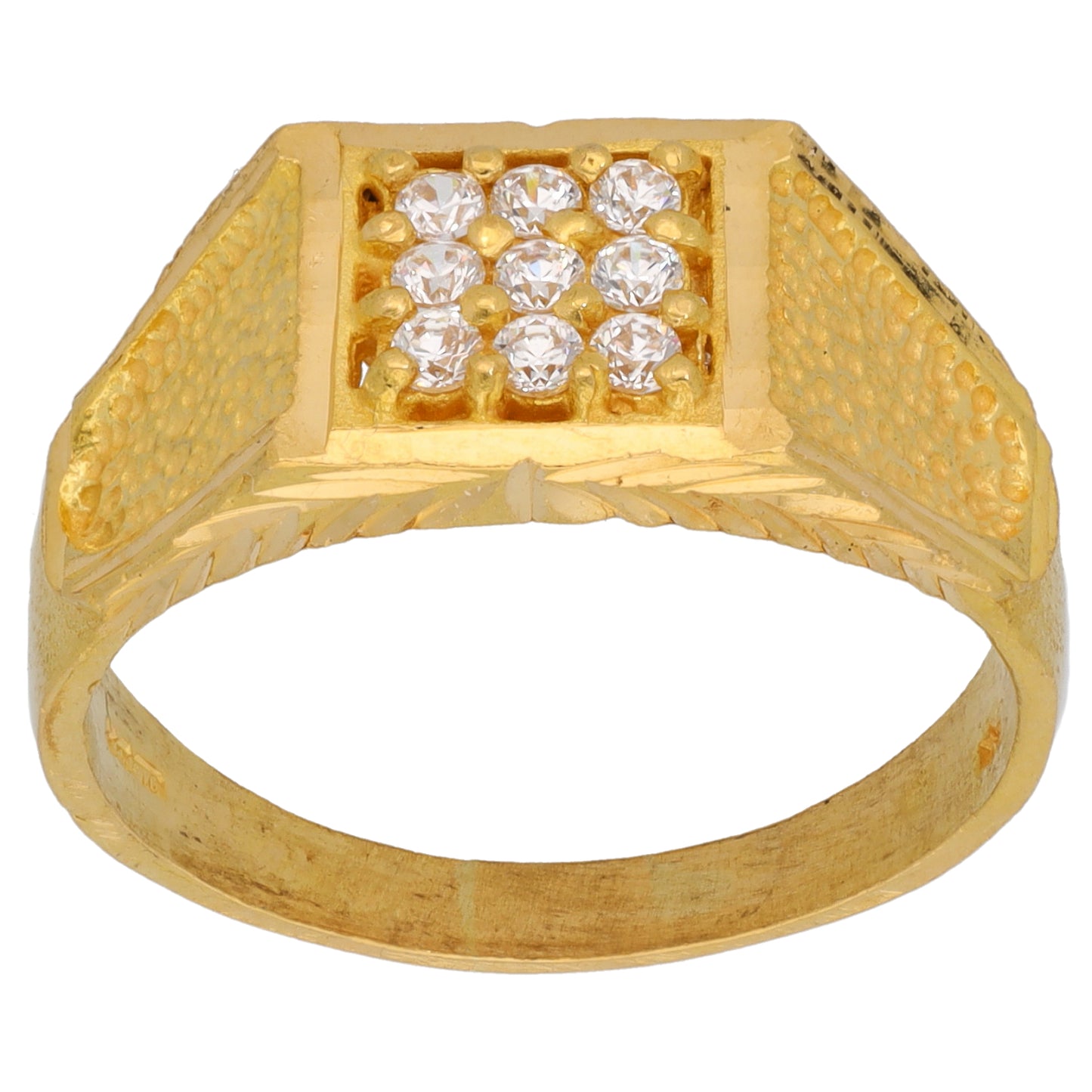 22ct Gold Cubic Zirconia Patterned Signet Ring Size V