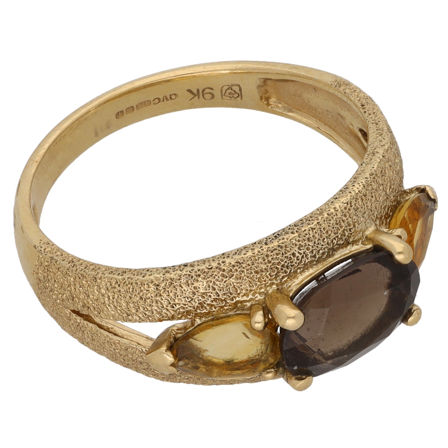 9ct Gold Smoky Quartz & Citrine Dress/Cocktail Ring Size P