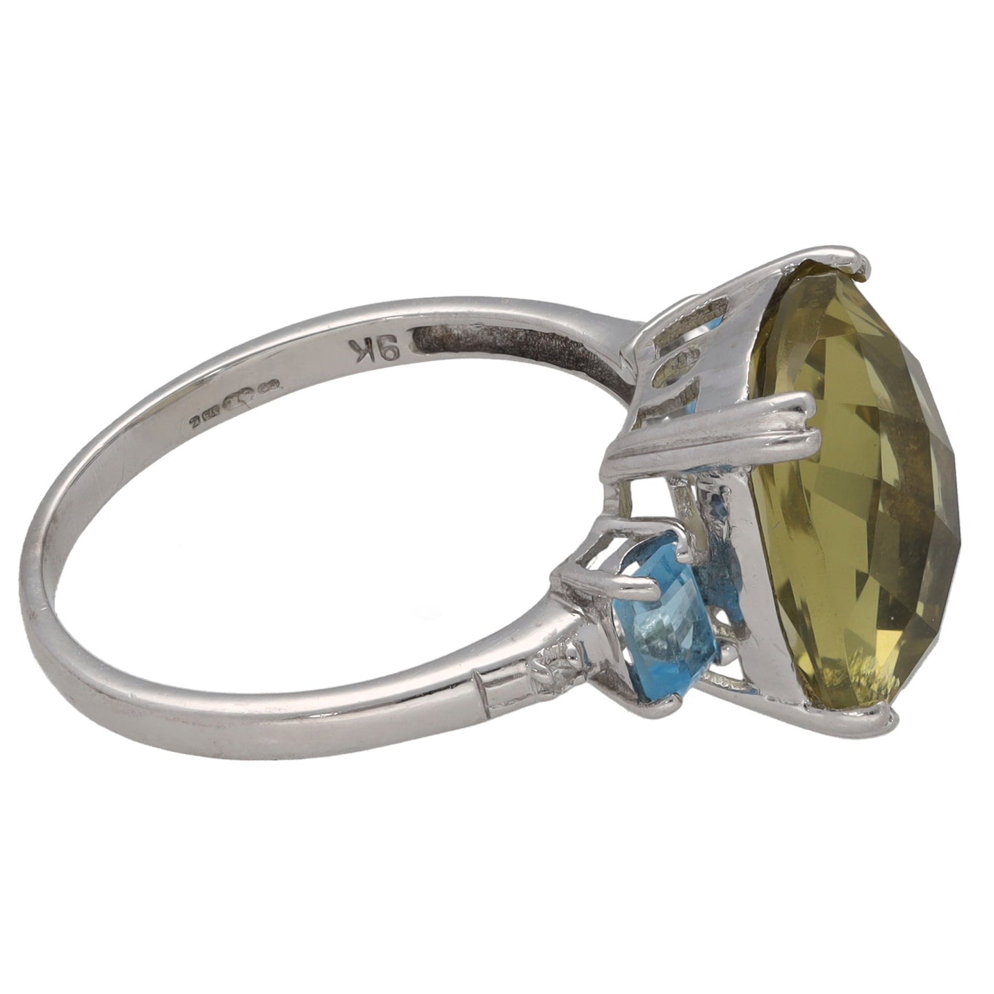 9ct Gold Green Quartz, Topaz & 0.01ct Diamond Dress/Cocktail Ring Size P