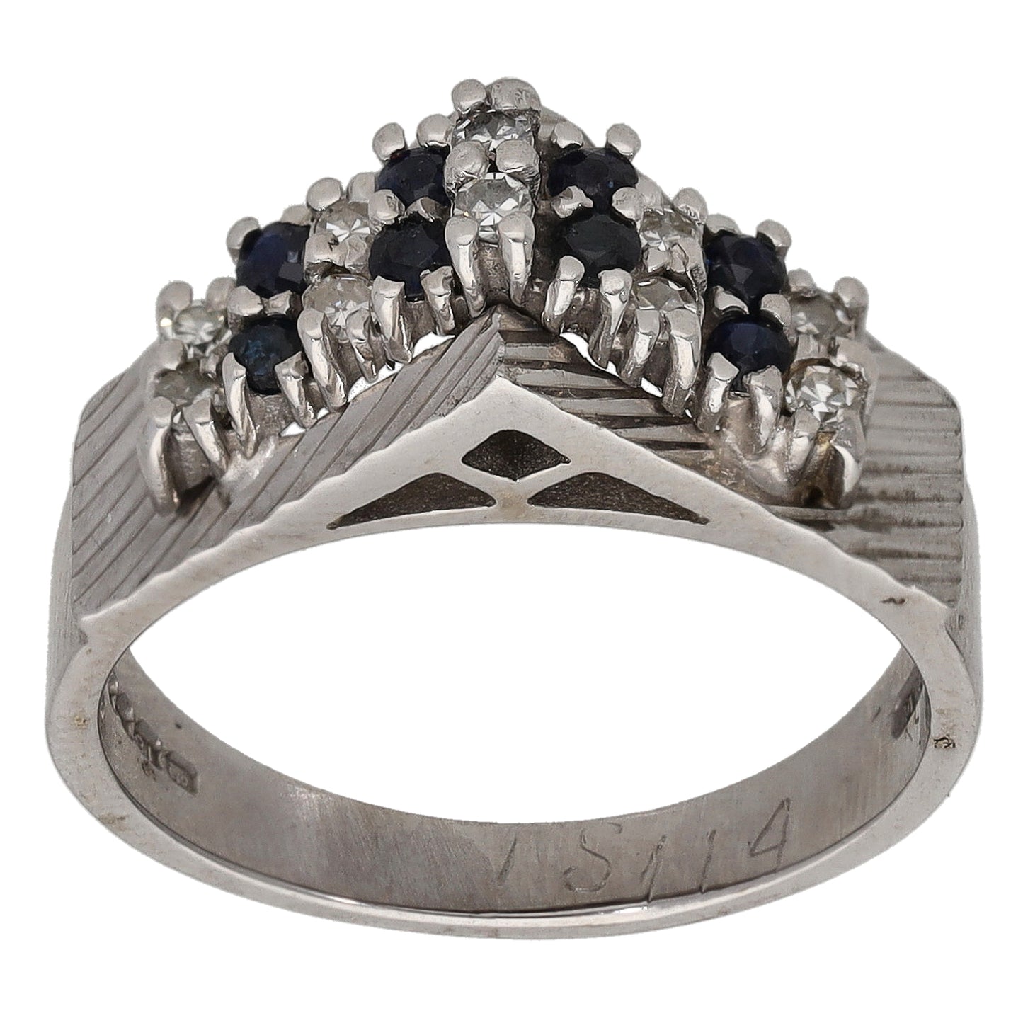 18ct White Gold Sapphire & 0.10ct Diamond Dress/Cocktail Ring Size P