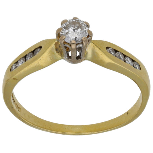 18ct Gold 0.28ct Diamond Solitaire Ring With Accent Stones Size K