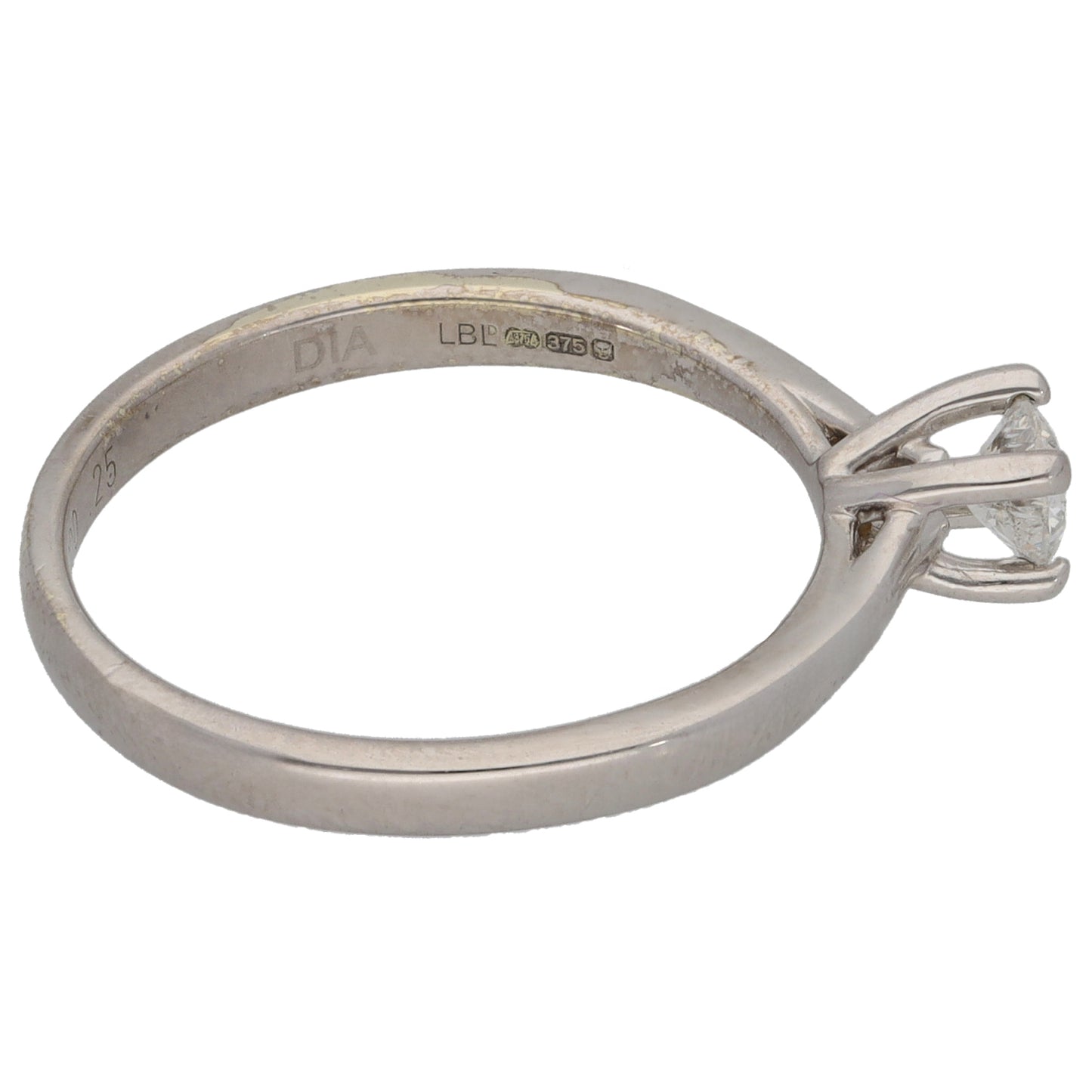 9ct White Gold 0.25ct Diamond Solitaire Ring Size M
