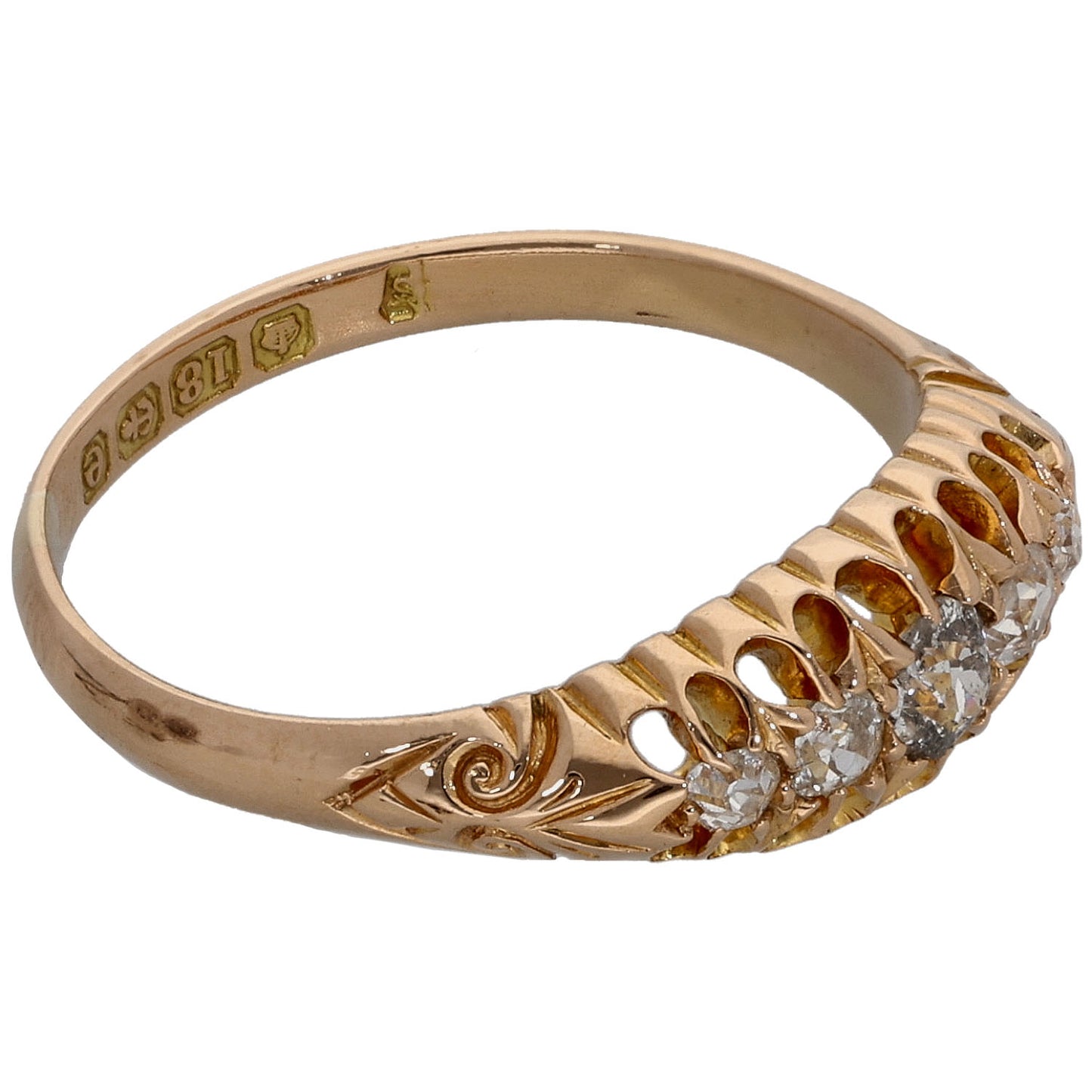 18ct Gold 0.31ct Diamond A&V Stone Set Ring Size O