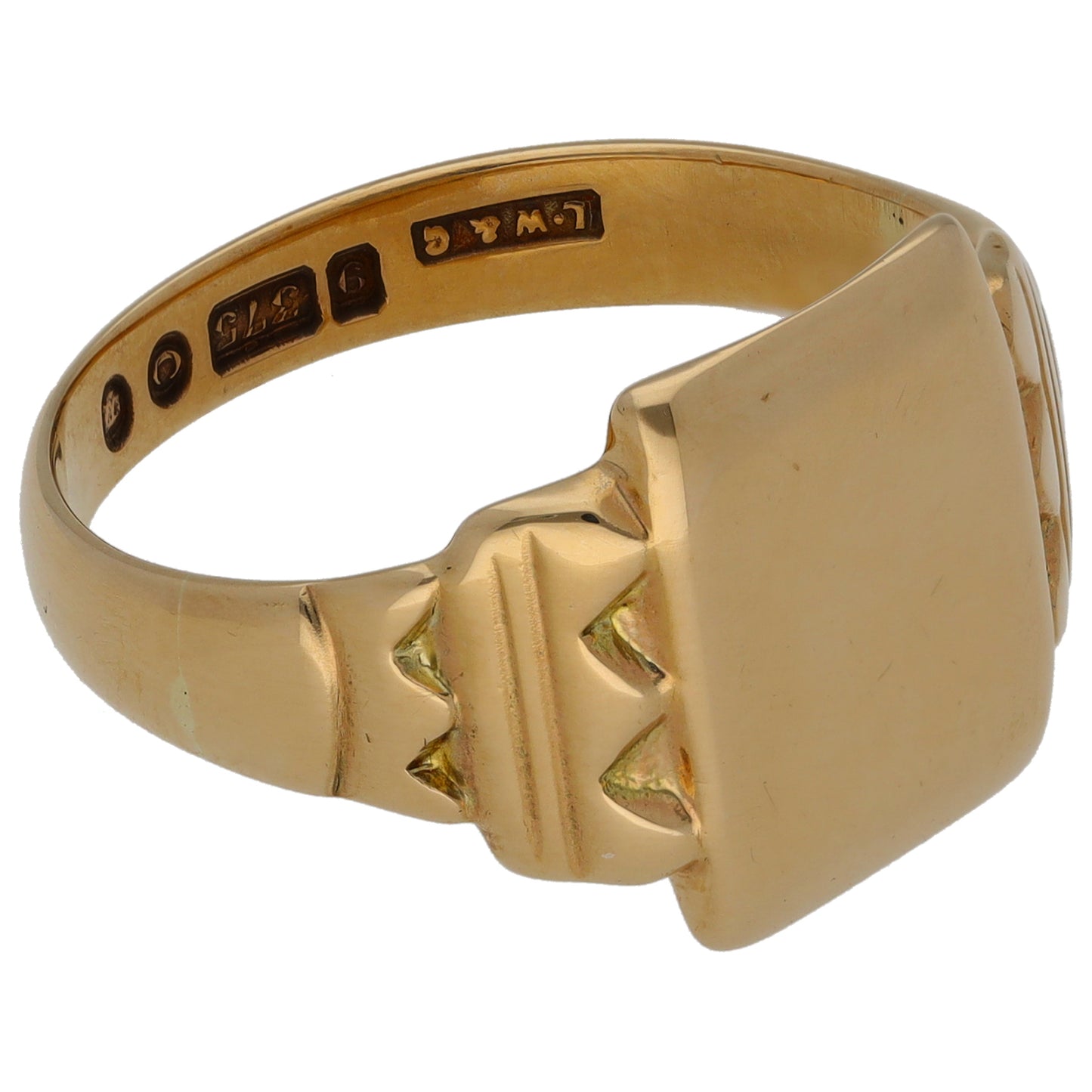 9ct Gold Patterned Signet Ring Size T