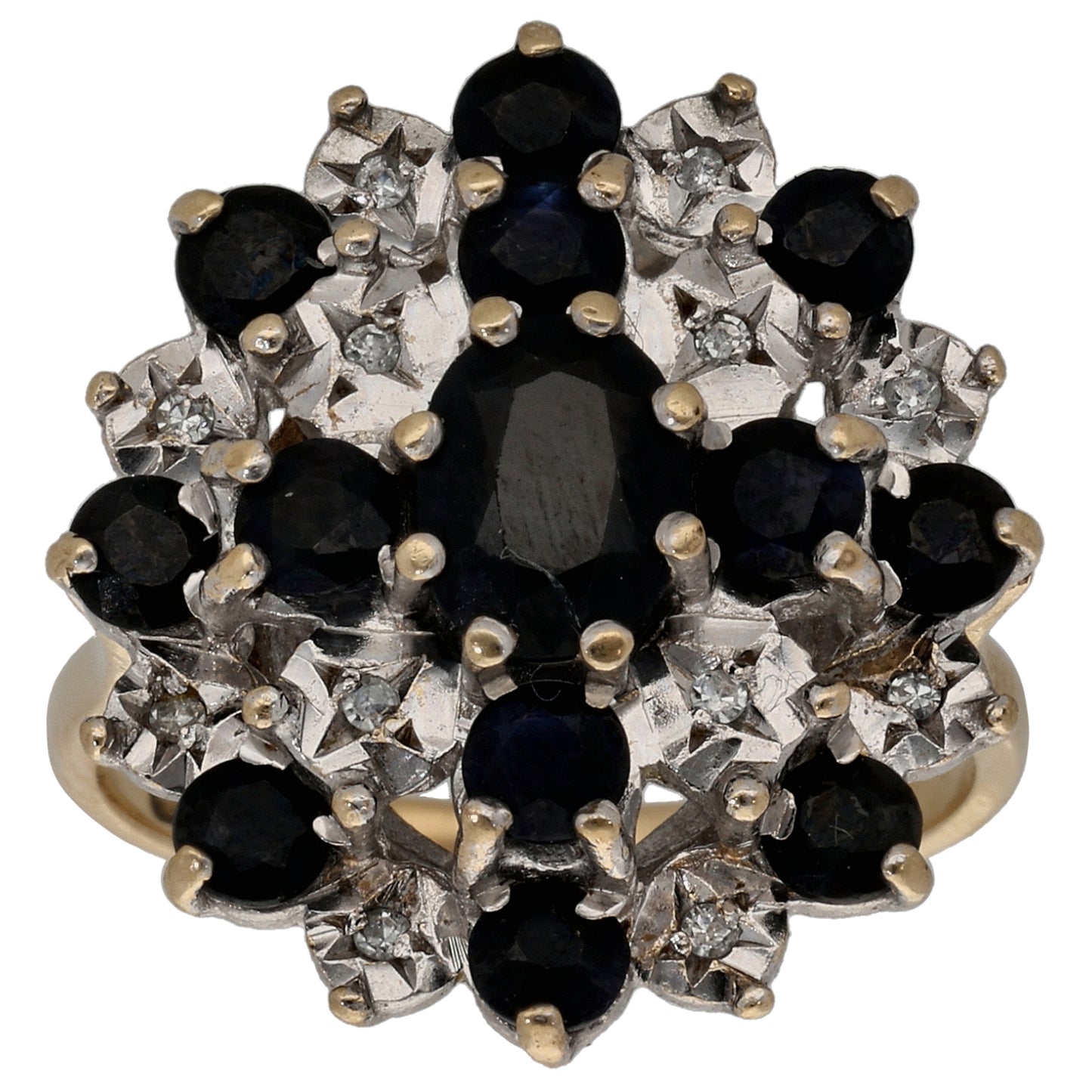 9ct Gold Sapphire & 0.12ct Diamond Dress/Cocktail Ring Size L