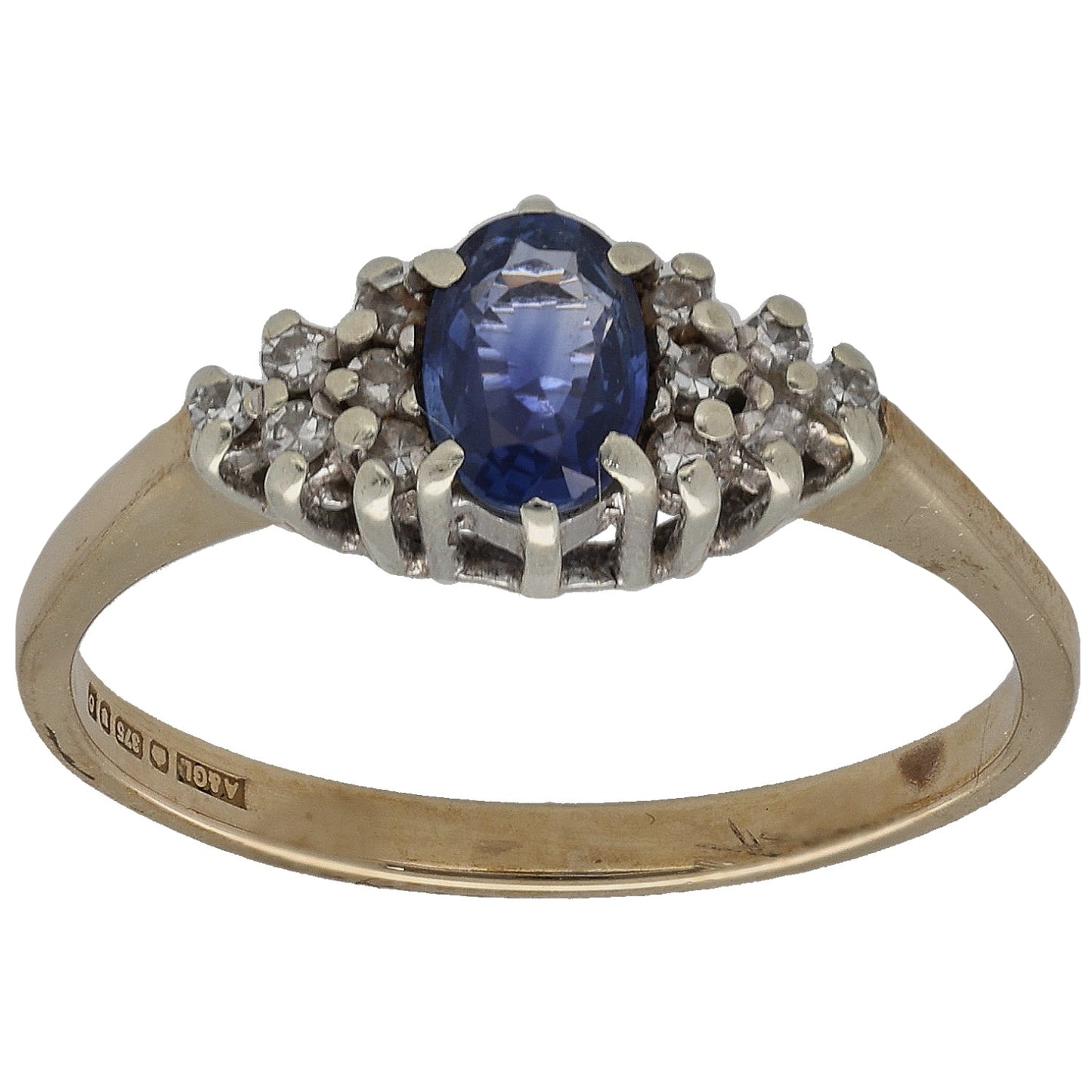 9ct Gold Sapphire & 0.10ct Diamond Dress/Cocktail Ring Size M