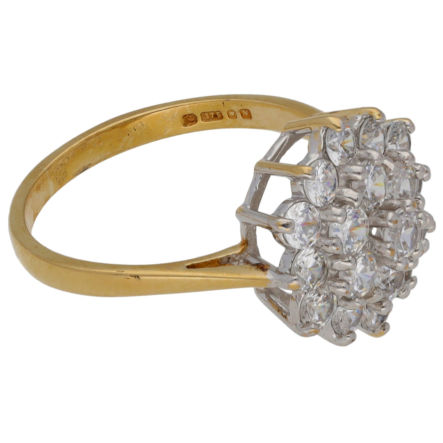 9ct Gold Cubic Zirconia Cluster Ring Size M