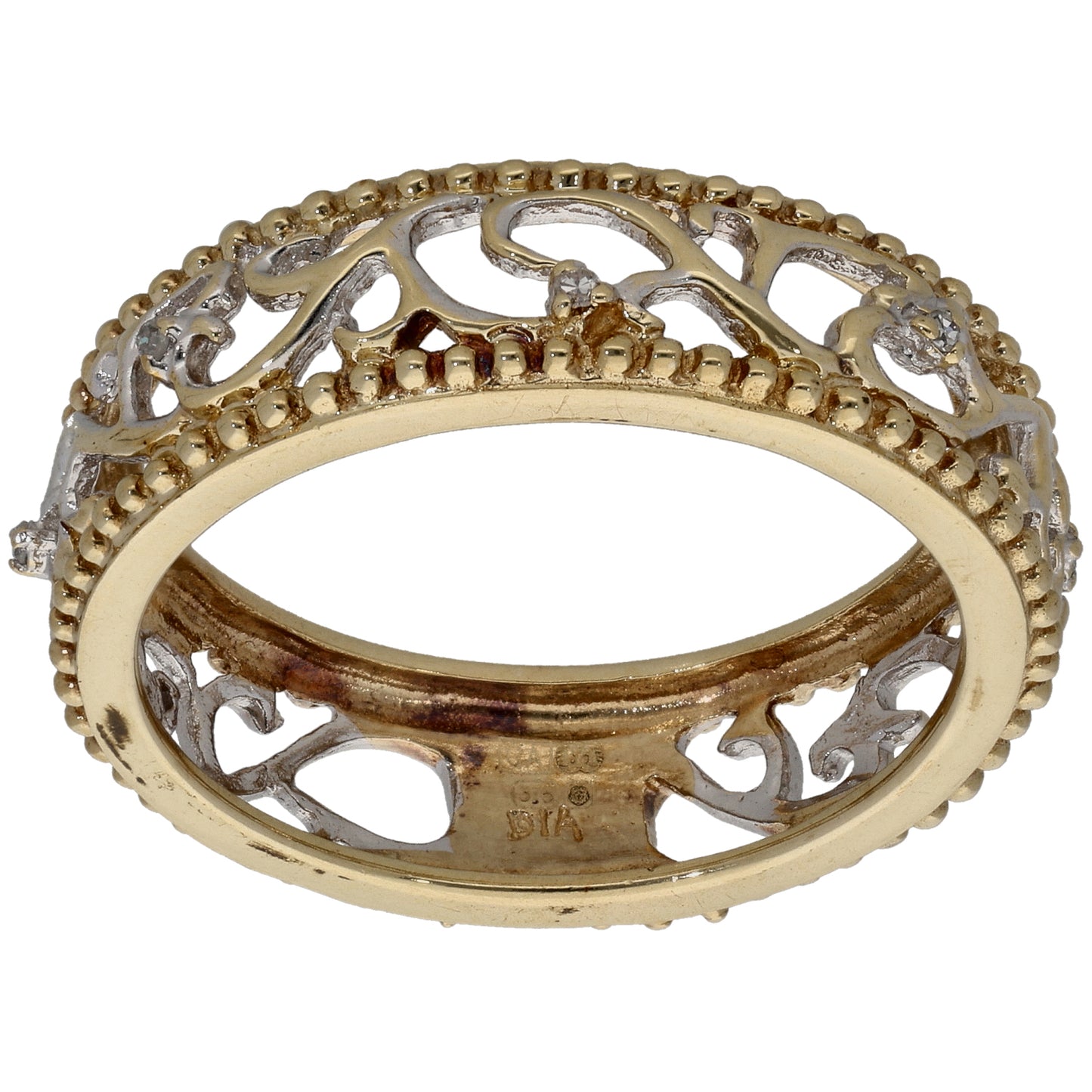 9ct Gold 0.03ct Diamond Patterned Wedding Ring Size T