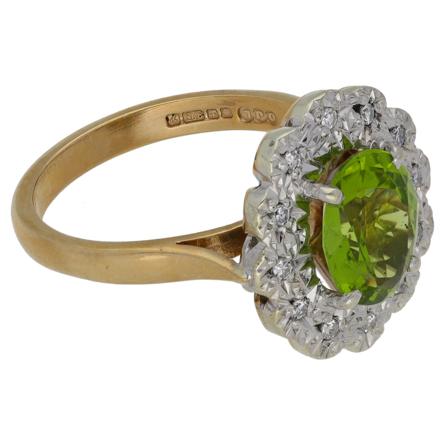9ct Gold Peridot & 0.12ct Diamond Dress/Cocktail Ring Size P