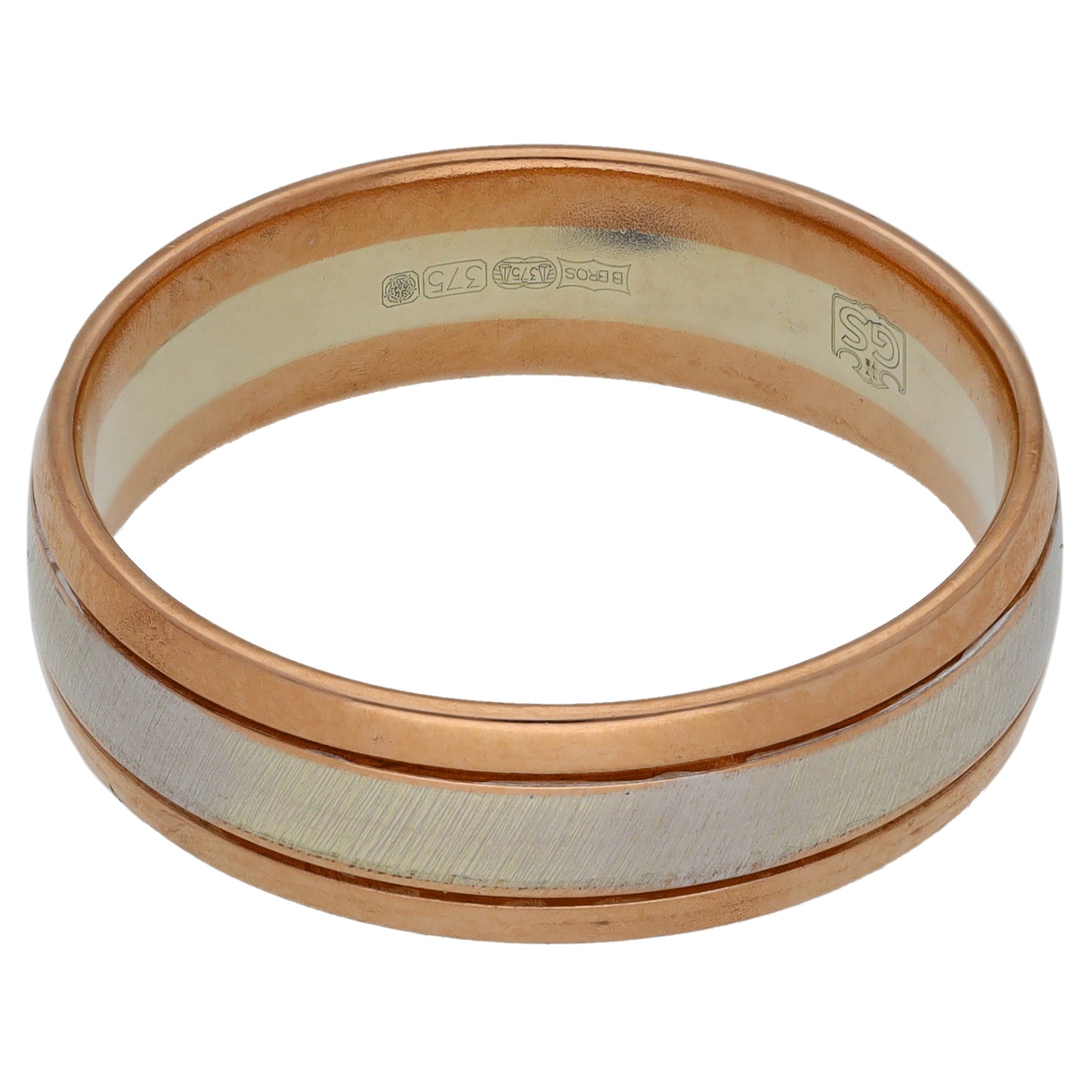 9ct Bicolour Gold Patterned Wedding Ring Size T