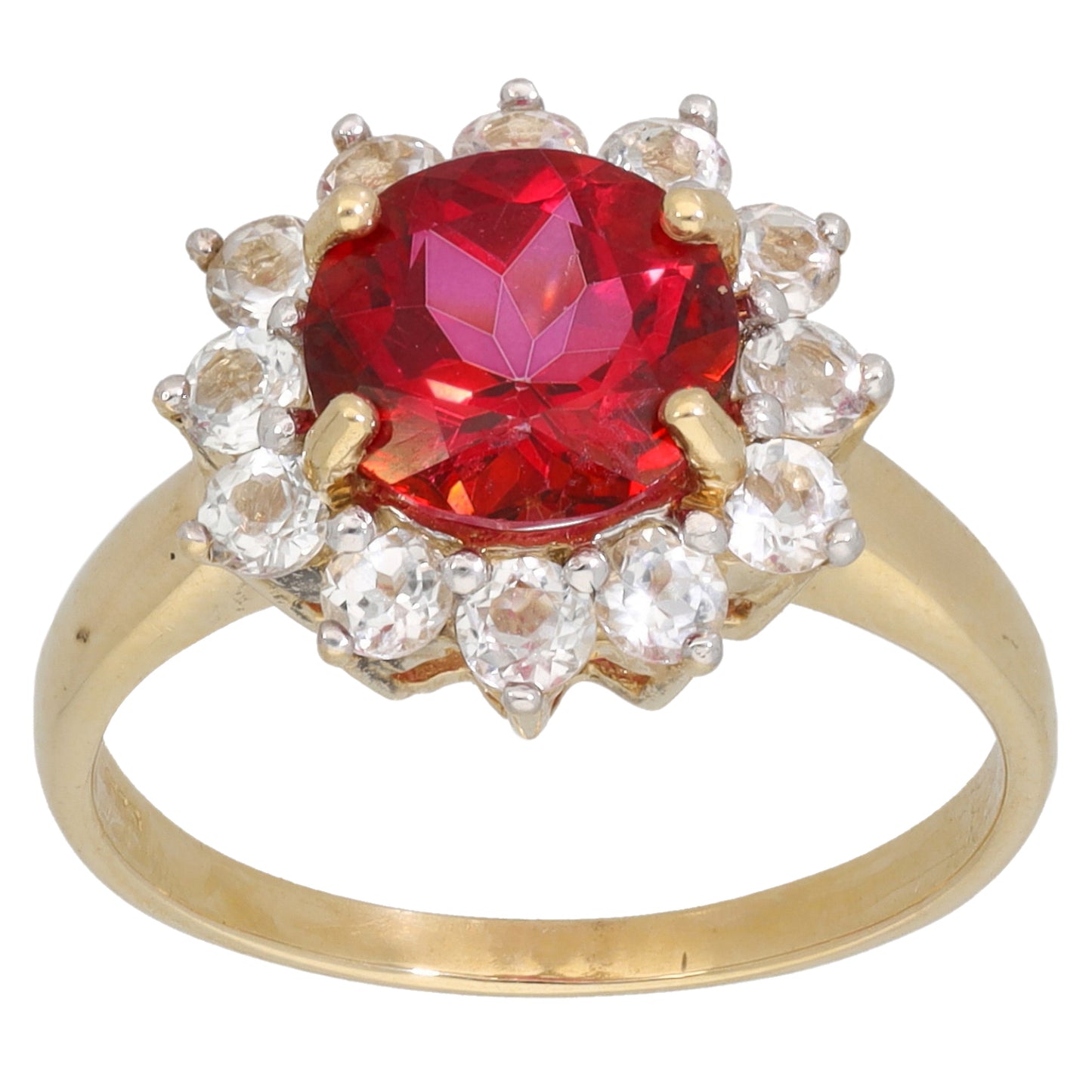 9ct Gold Coated Topaz & White Topaz Cluster Ring Size N