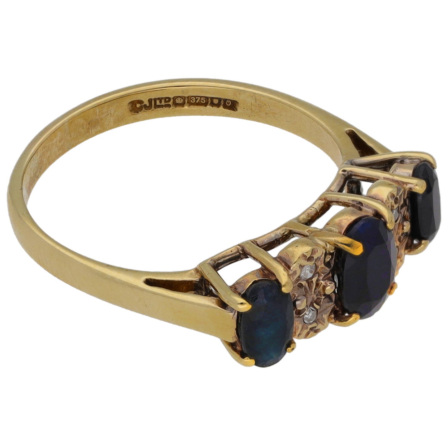 9ct Gold Green Sapphire & 0.02ct Diamond Dress/Cocktail Ring Size N