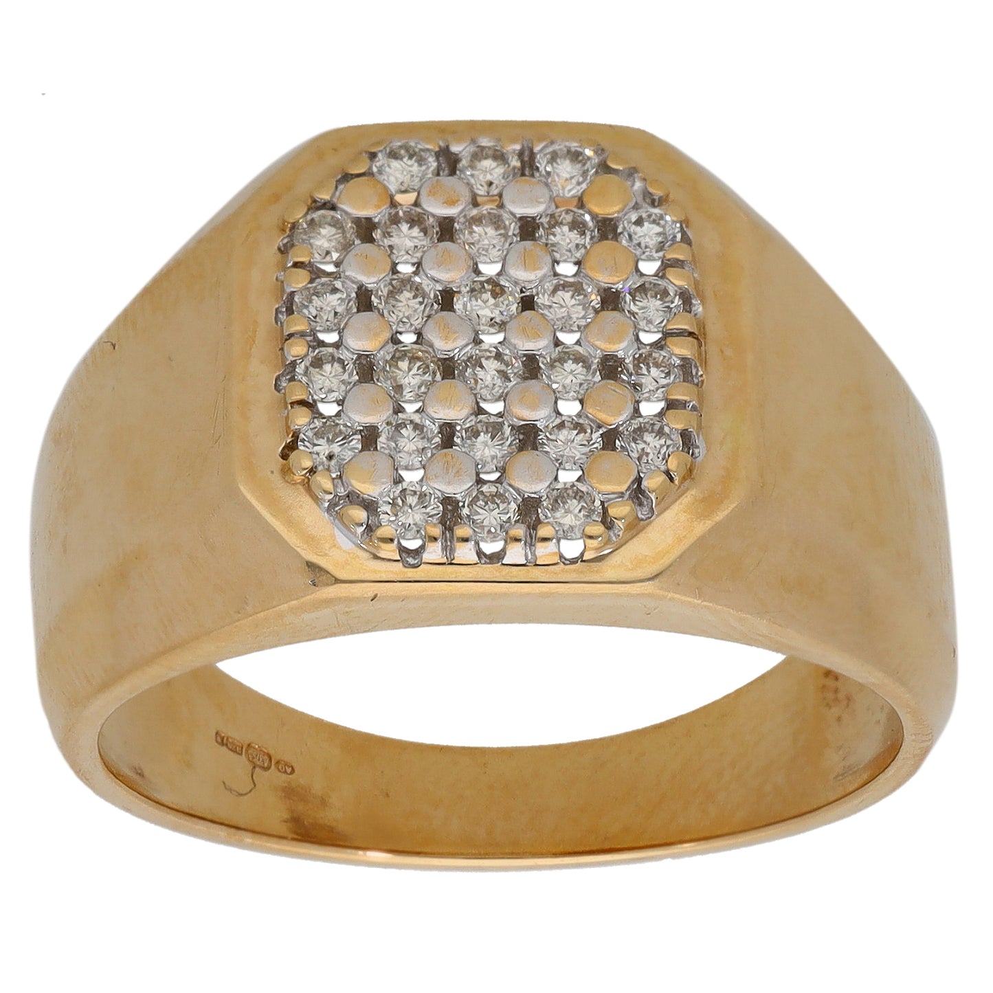 9ct Gold 0.78ct Diamond Patterned Signet Ring Size U